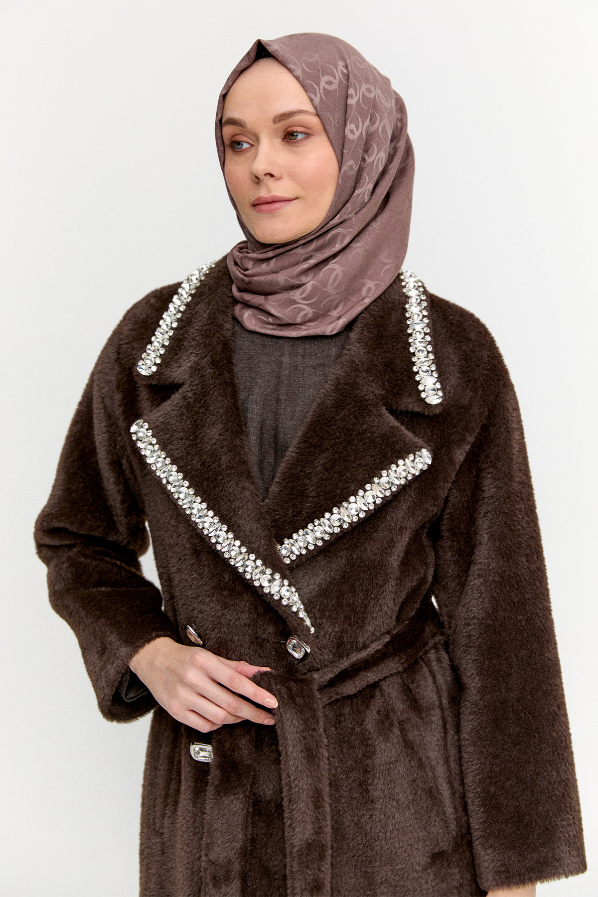 Taş Detaylı Angora Kaban, Tesettür Giyim