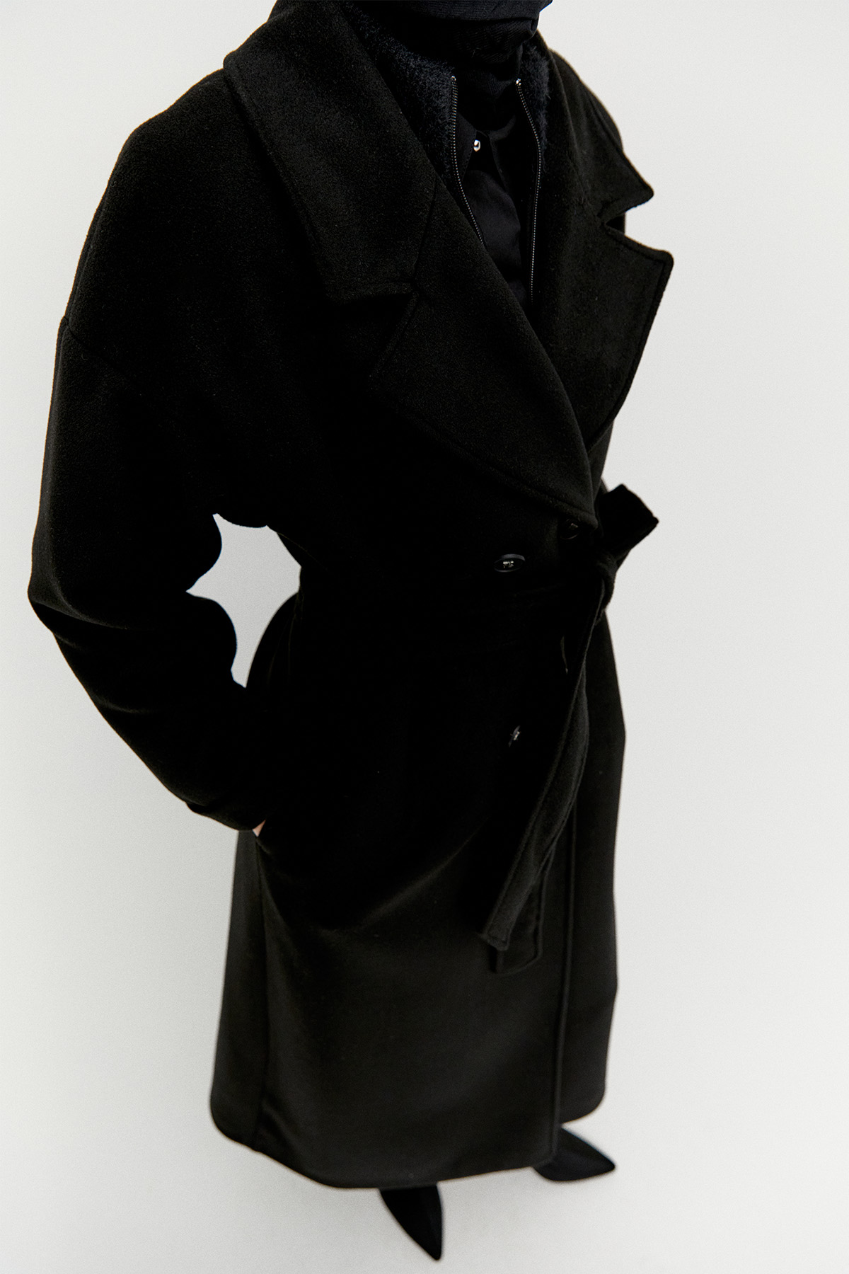 Ceket Yakalı Kuşaklı Kruvaze Kaşe Kaban