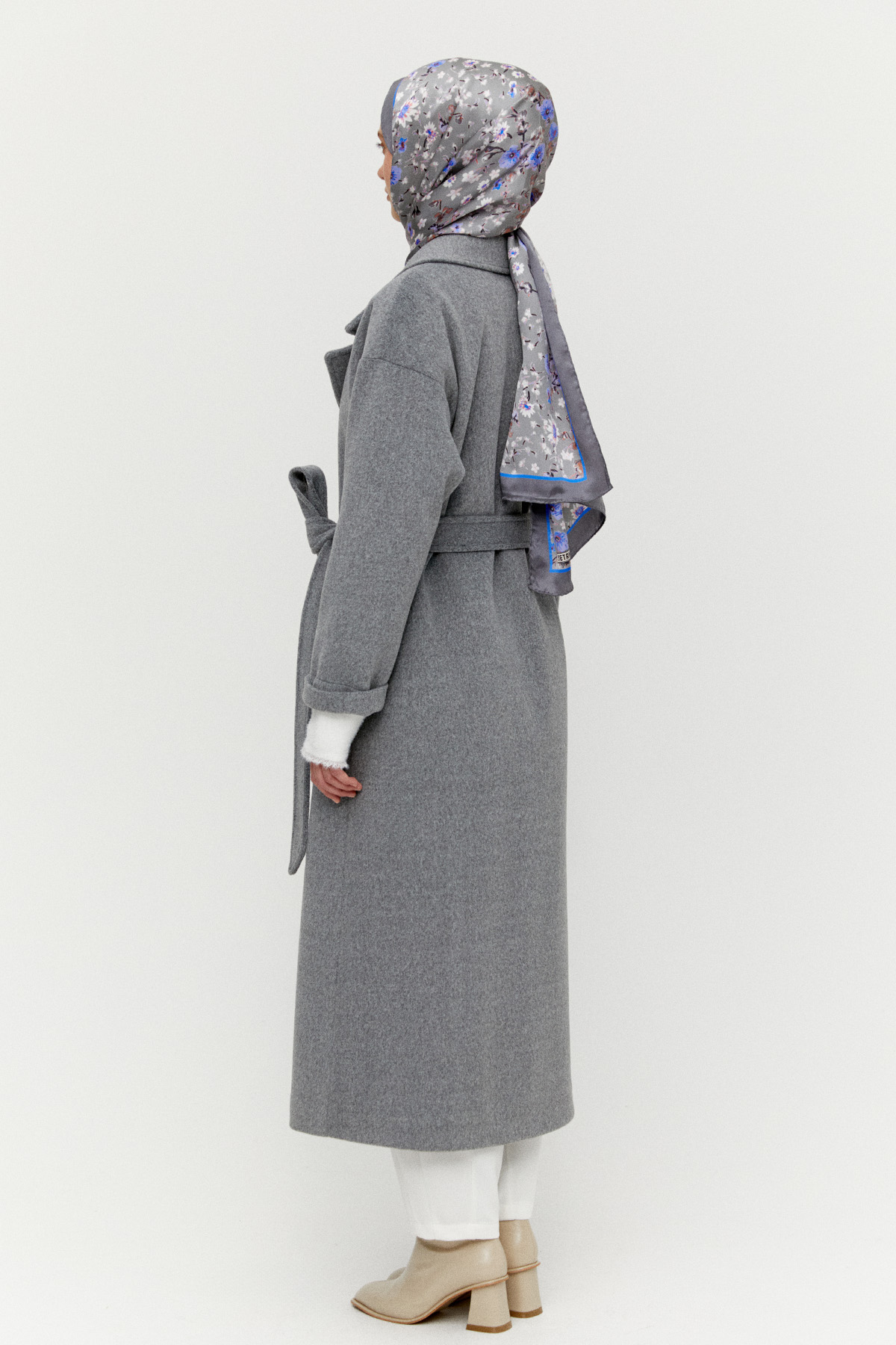 Ceket Yakalı Kuşaklı Kruvaze Kaşe Kaban