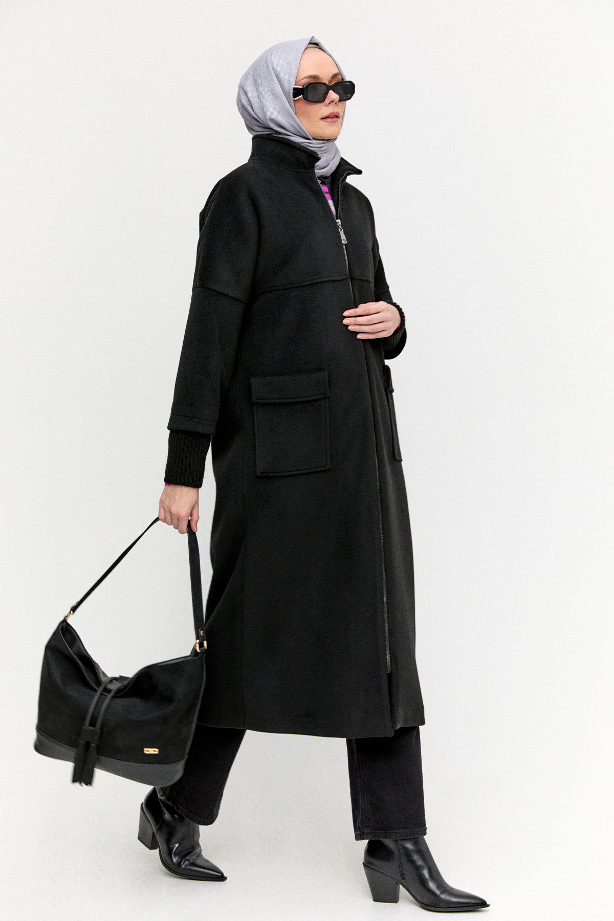 Yüksek Yakalı Kaşe Kaban, Tesettür Giyim