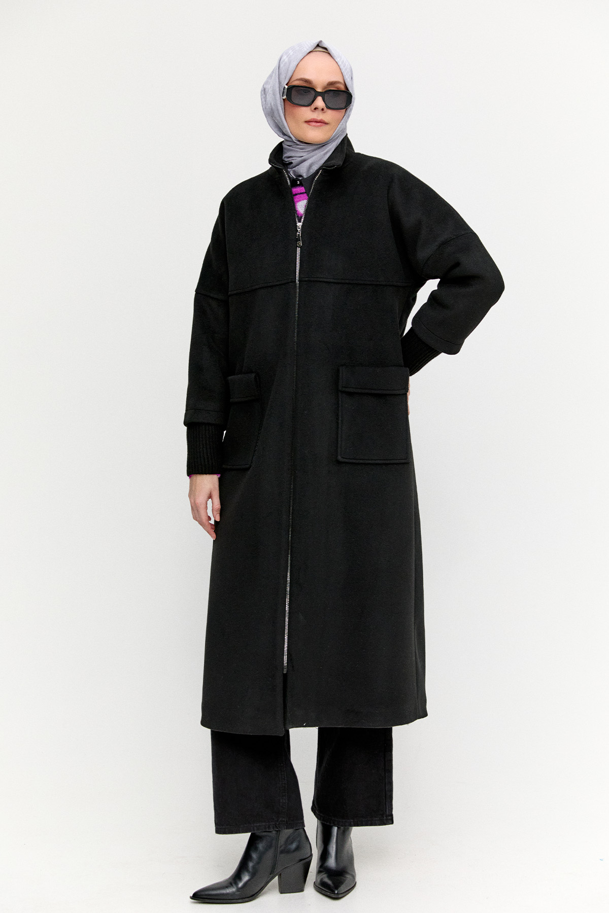 Yüksek Yakalı Kaşe Kaban, Tesettür Giyim