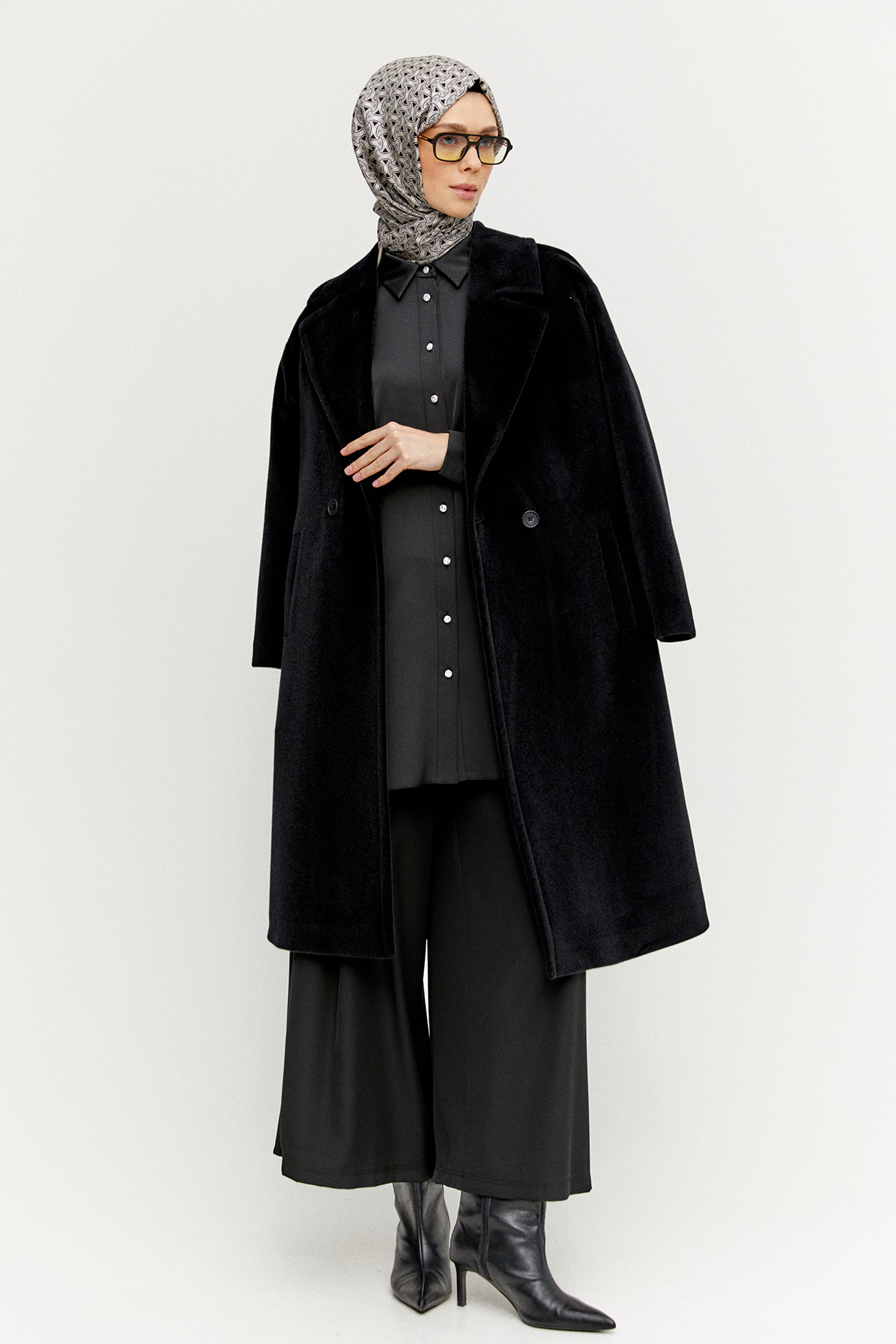 Melanjlı Fileto Cepli Kaban, Tesettür Giyim