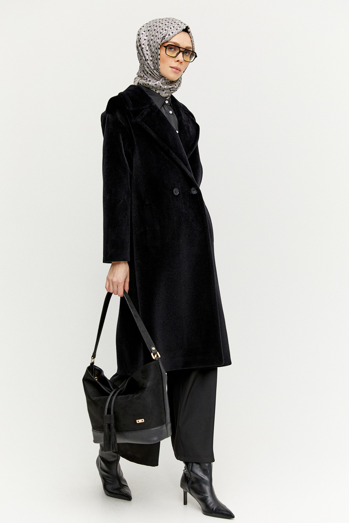 Melanjlı Fileto Cepli Kaban, Tesettür Giyim