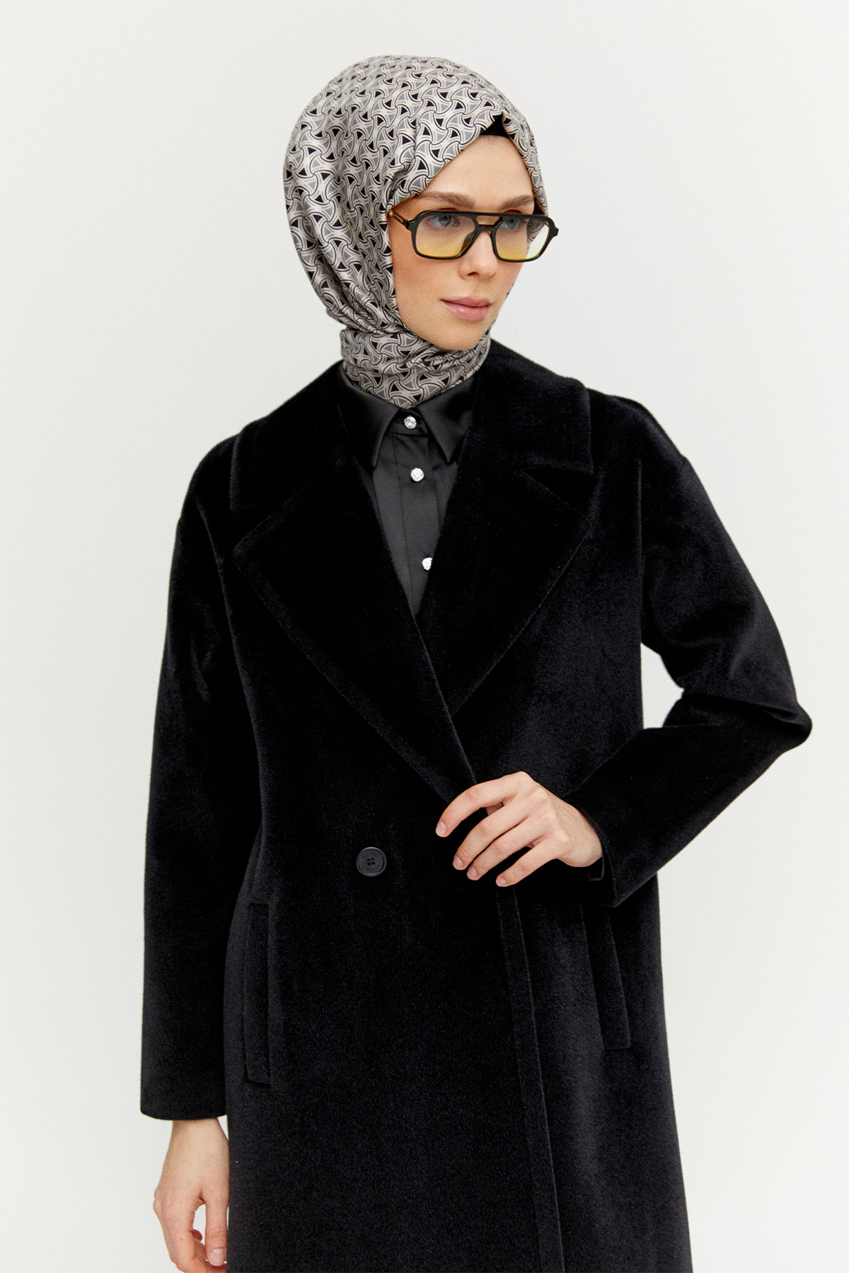 Melanjlı Fileto Cepli Kaban, Tesettür Giyim