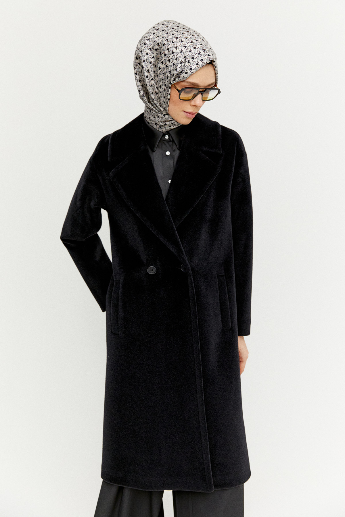 Melanjlı Fileto Cepli Kaban, Tesettür Giyim