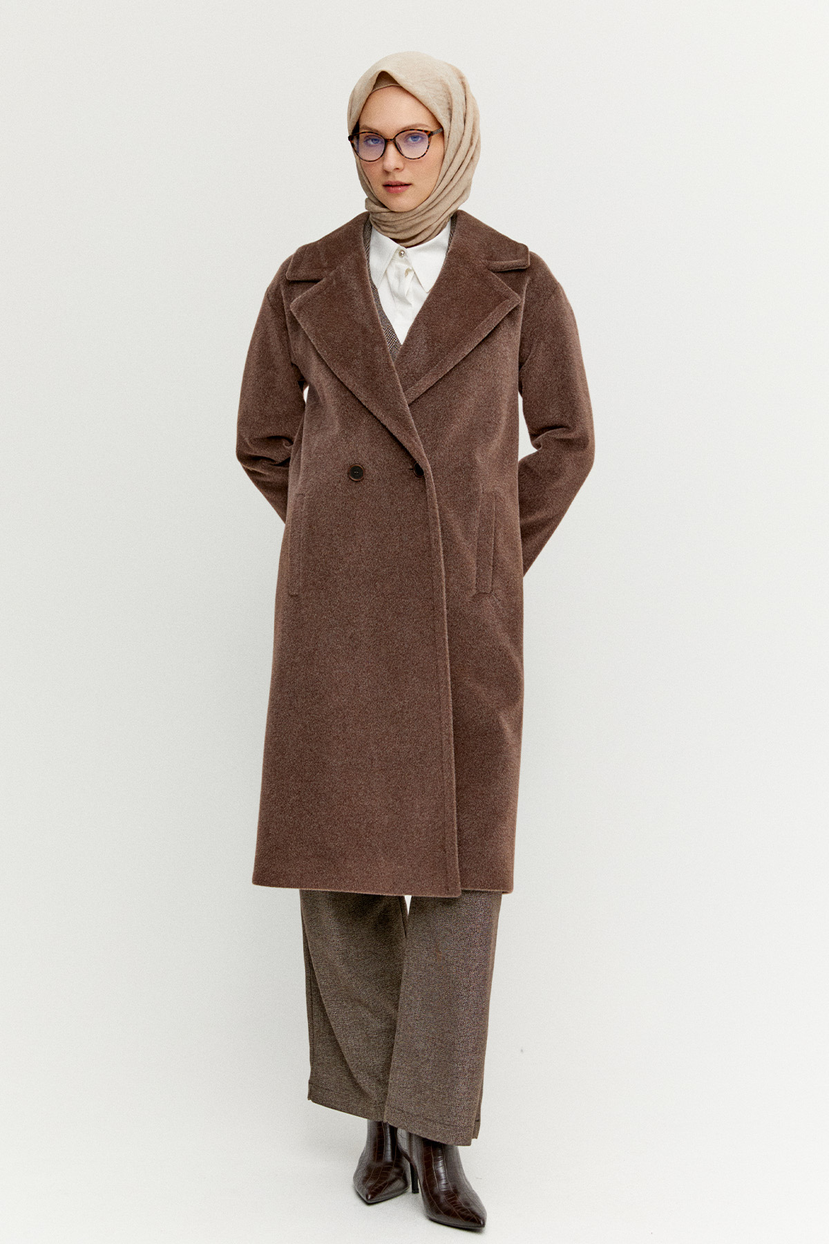 Melanjlı Fileto Cepli Kaban, Tesettür Giyim