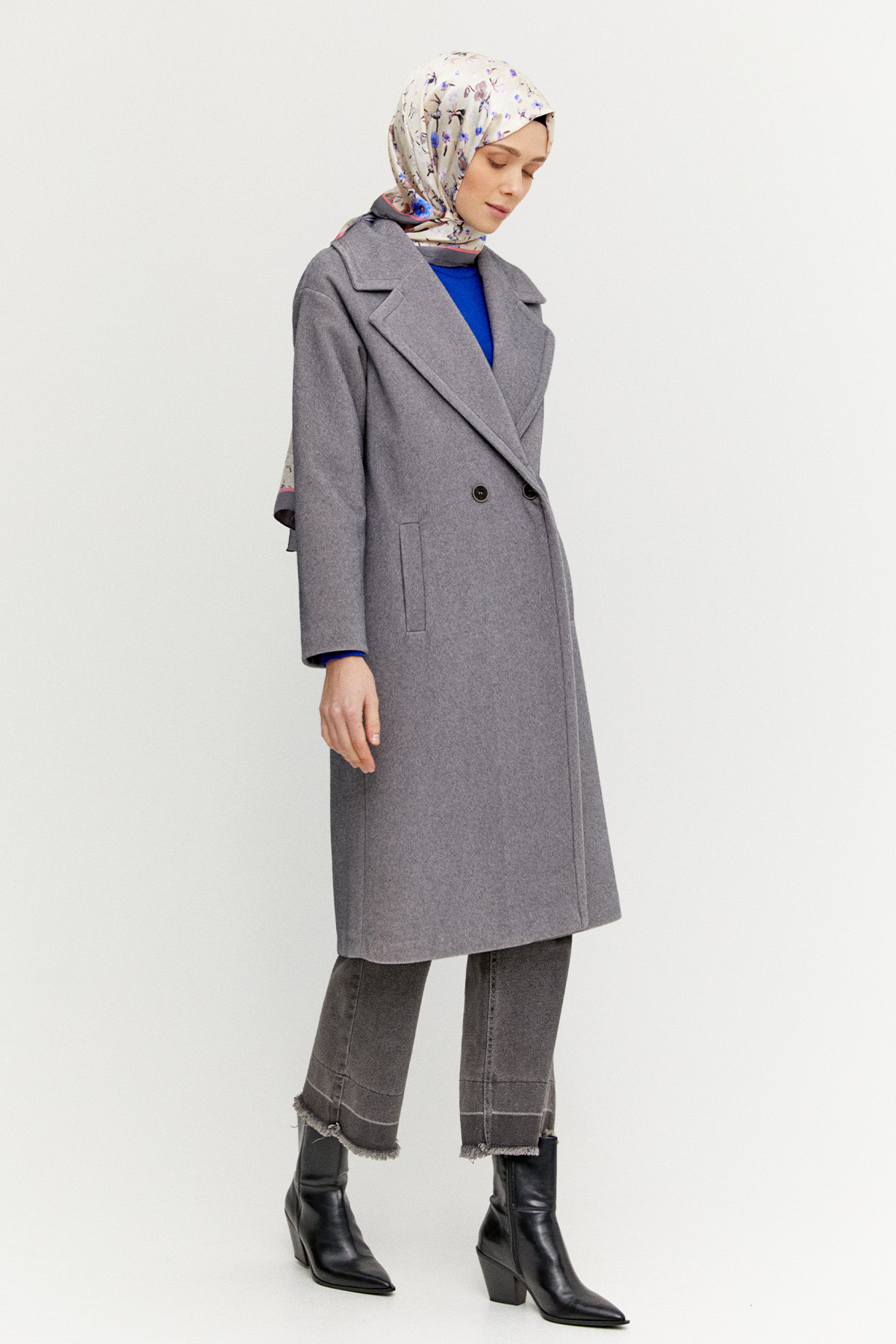 Melanjlı Fileto Cepli Kaban, Tesettür Giyim