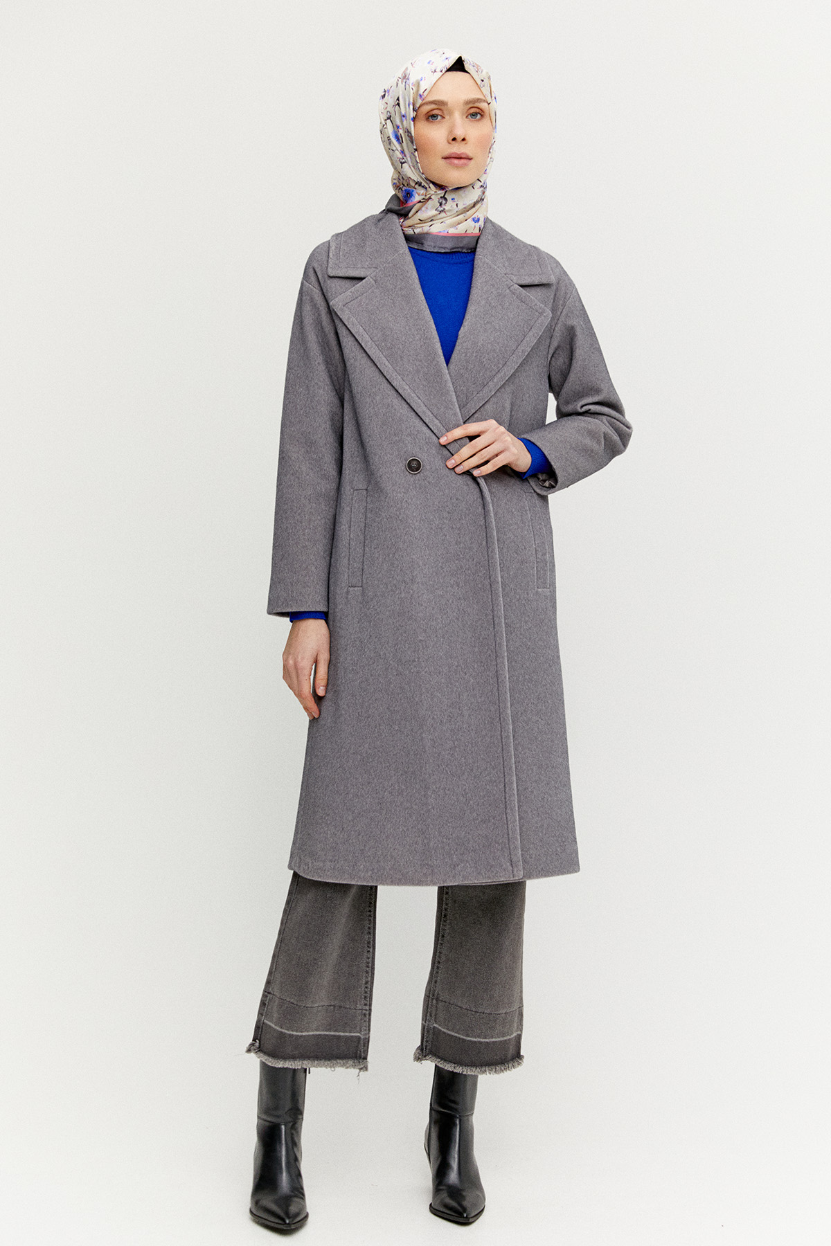 Melanjlı Fileto Cepli Kaban, Tesettür Giyim