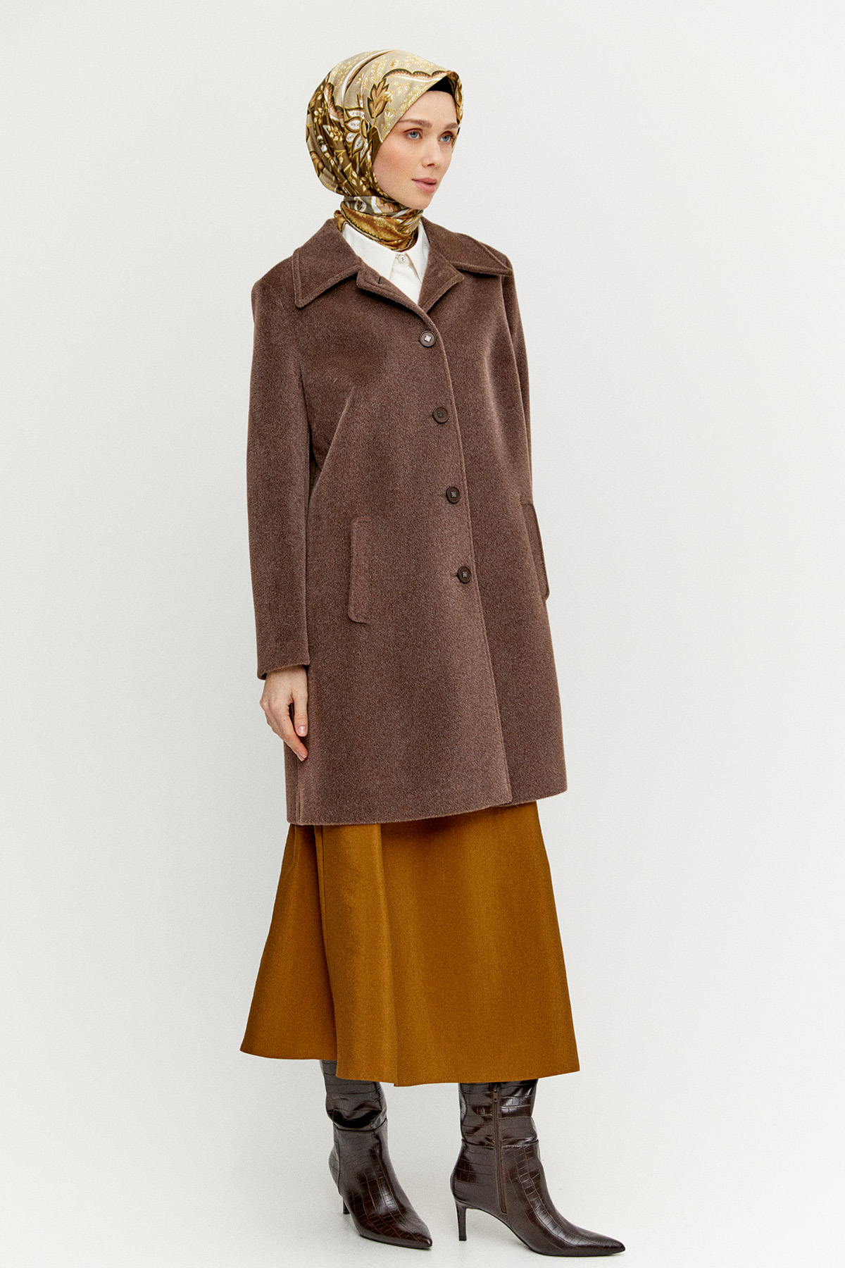 Melanjlı Şık Kaşe Kaban Büyük Beden