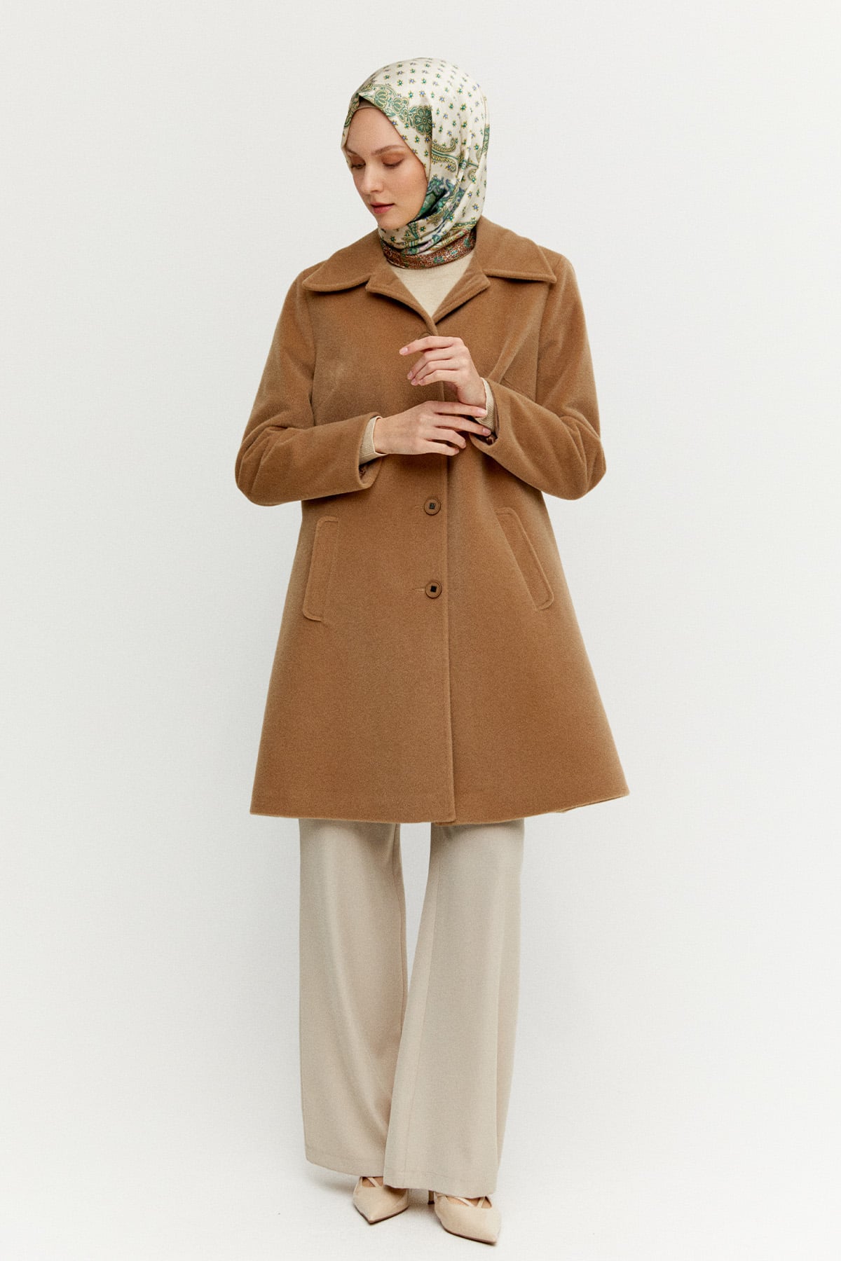 Melanjlı Kaşe Kaban Büyük Beden, Tesettür Giyim