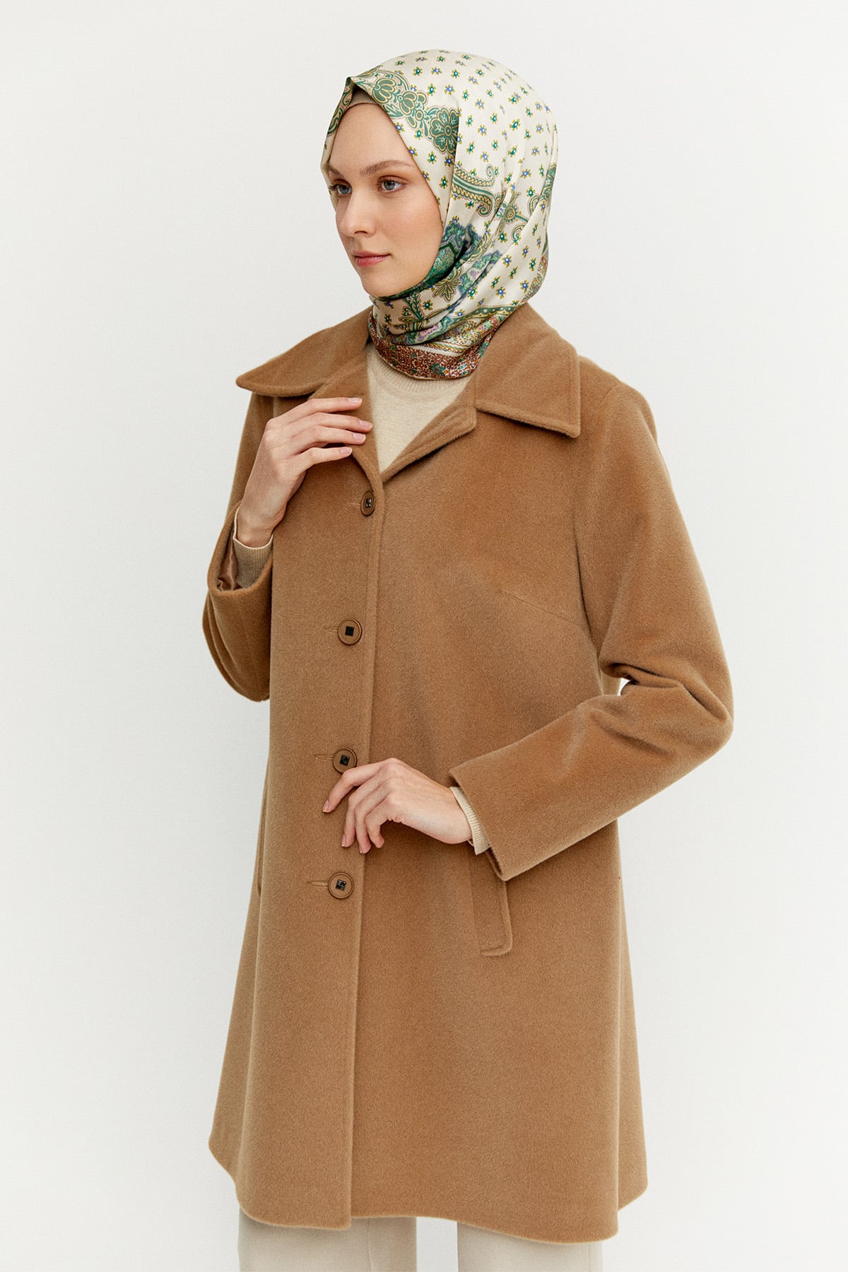 Melanjlı Kaşe Kaban Büyük Beden, Tesettür Giyim