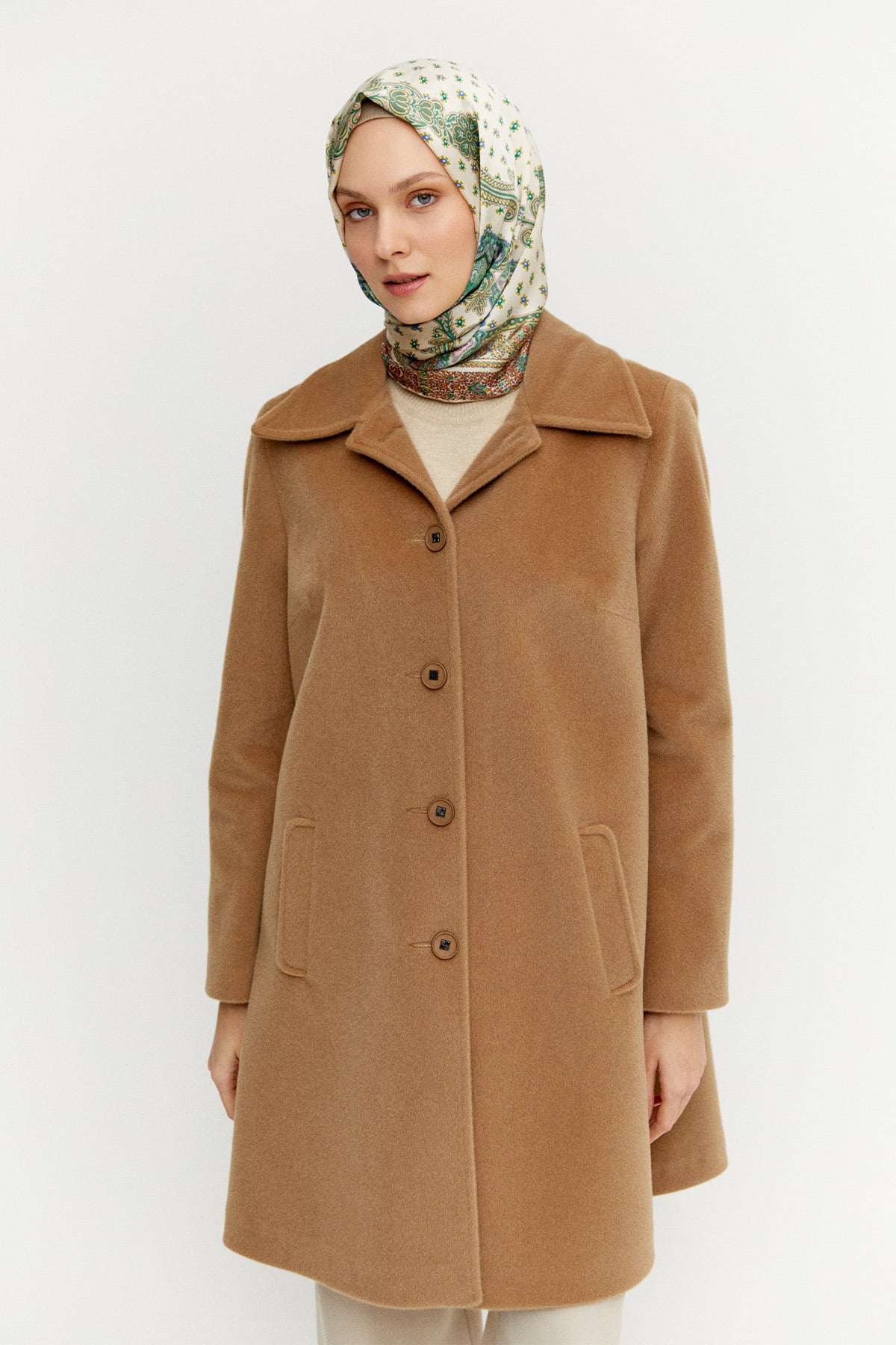 Melanjlı Kaşe Kaban Büyük Beden, Tesettür Giyim