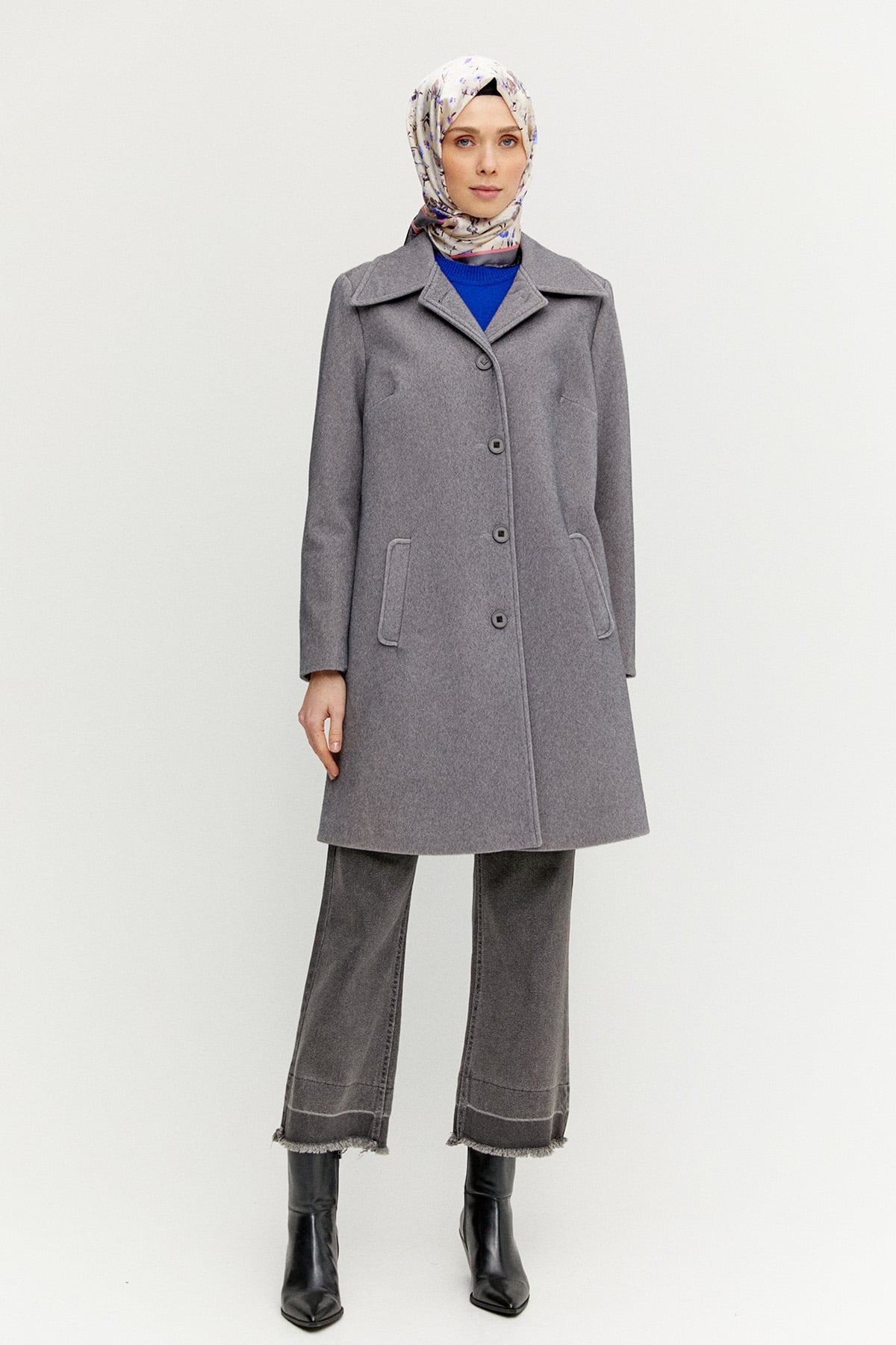 Melanjlı Kaşe Kaban Büyük Beden, Tesettür Giyim