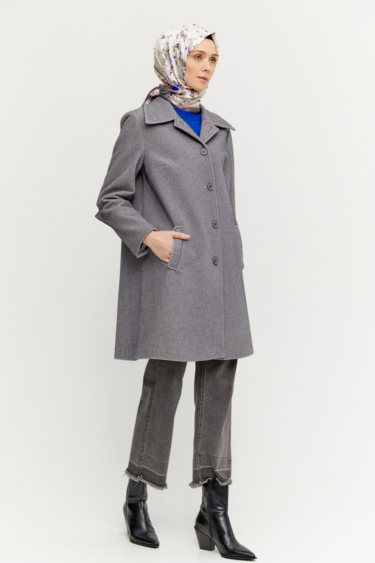 Melanjlı Kaşe Kaban Büyük Beden, Tesettür Giyim