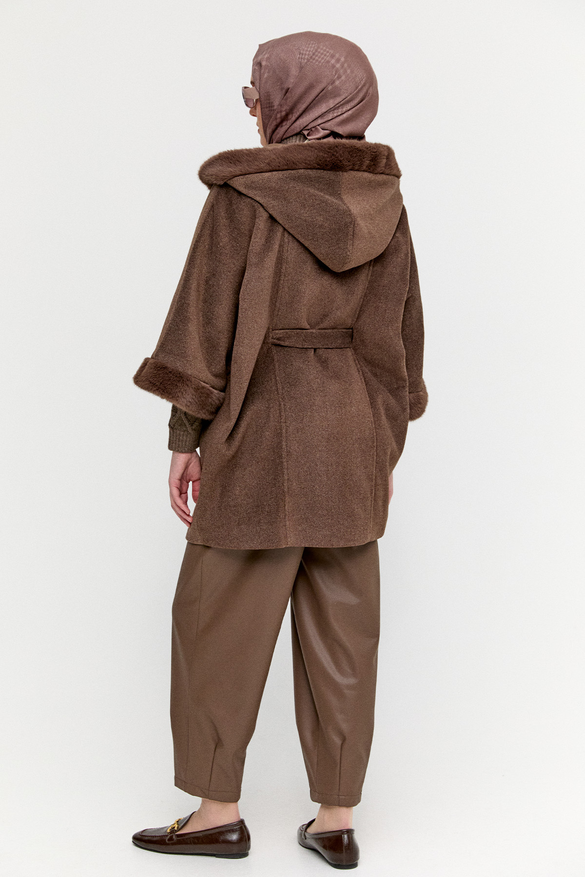 Kapüşonlu Kuşaklı Kaşe Kaban, Tesettür Giyim