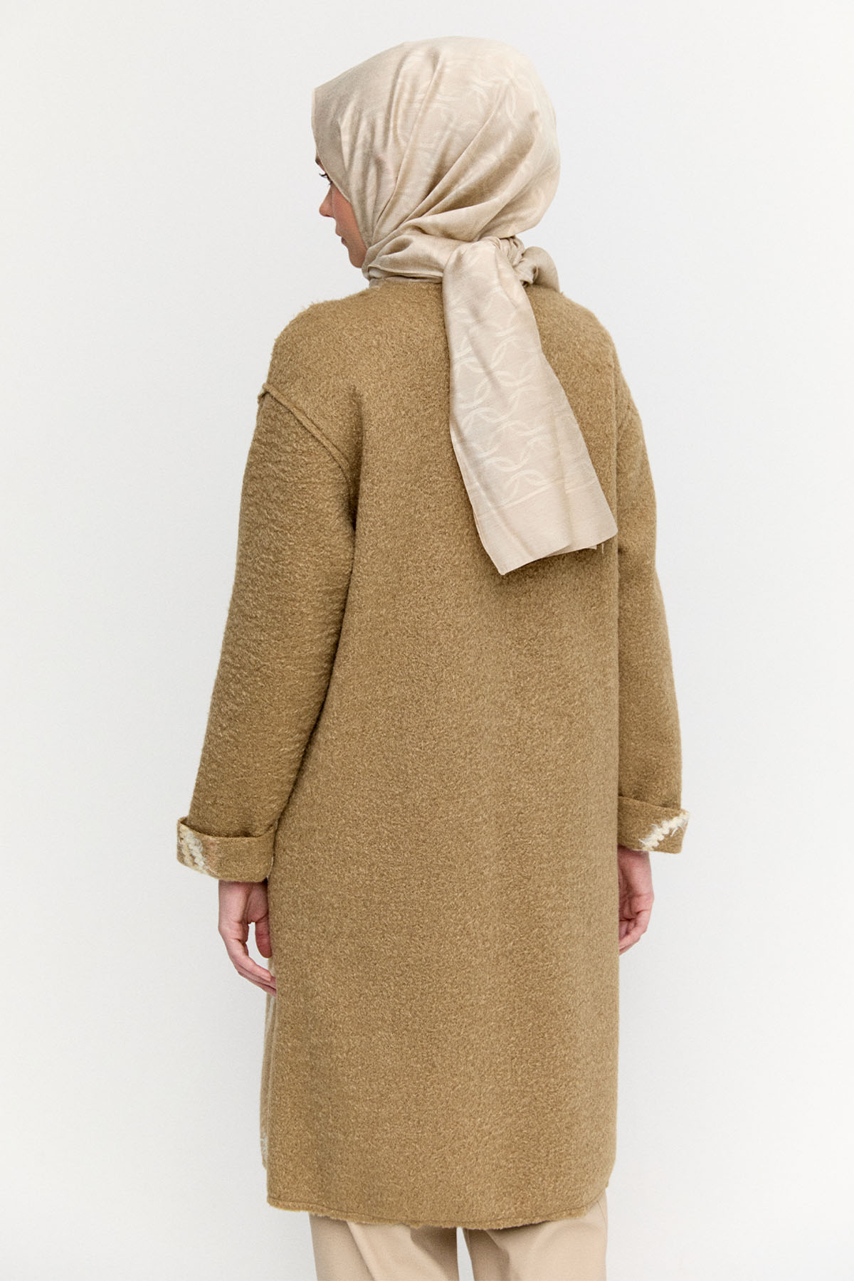 Desenli Fermuarlı Dokulu Kaban, Tesettür Giyim