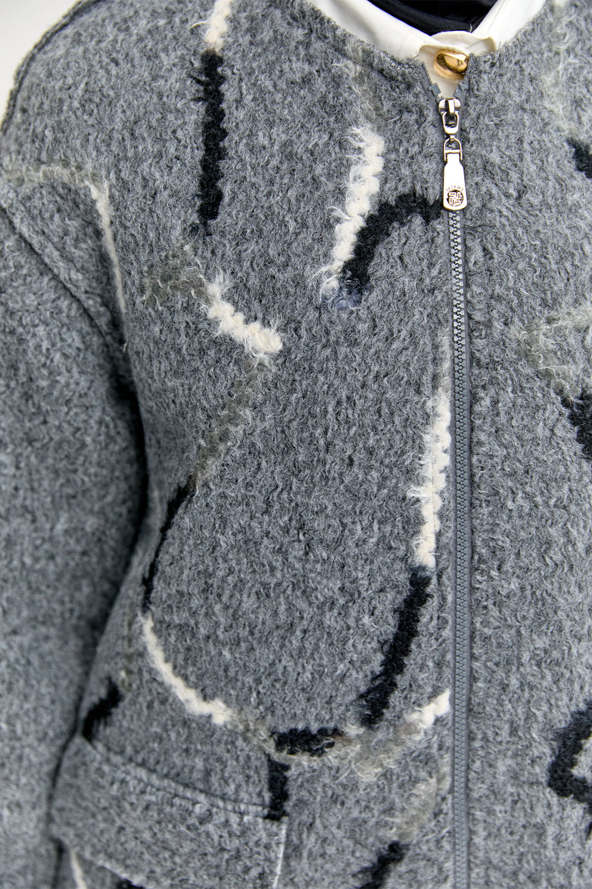 Desenli Fermuarlı Dokulu Kaban, Tesettür Giyim