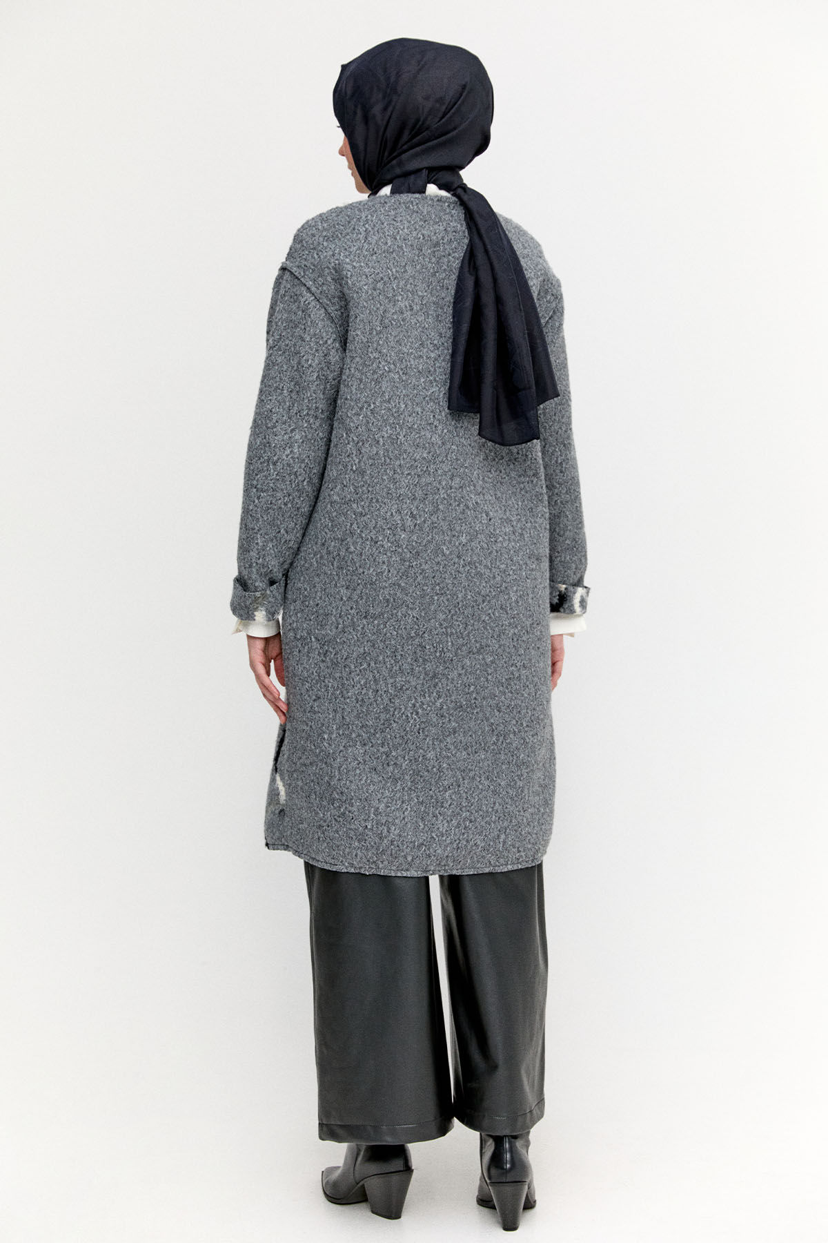 Desenli Fermuarlı Dokulu Kaban, Tesettür Giyim