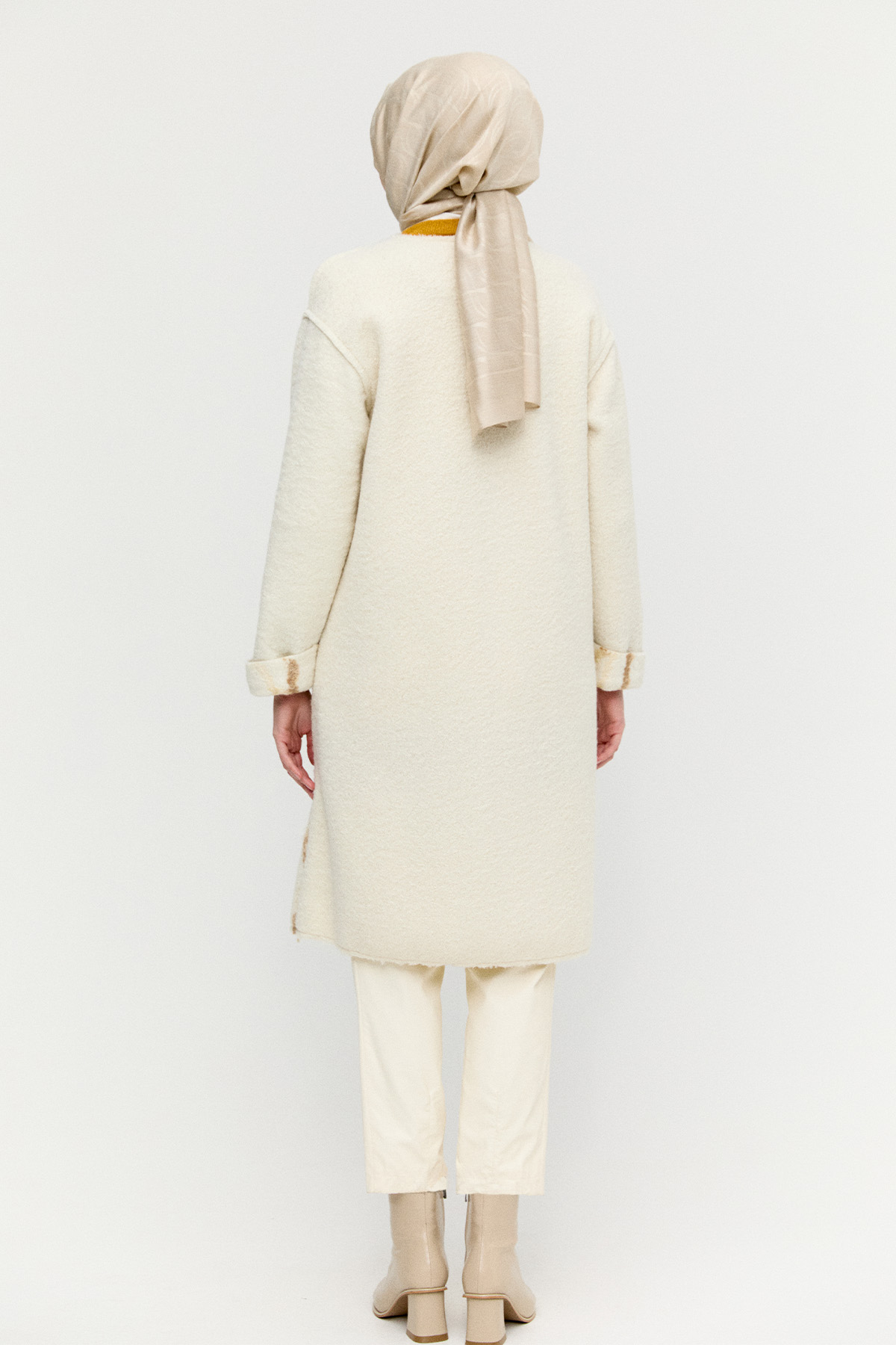 Desenli Fermuarlı Dokulu Kaban, Tesettür Giyim