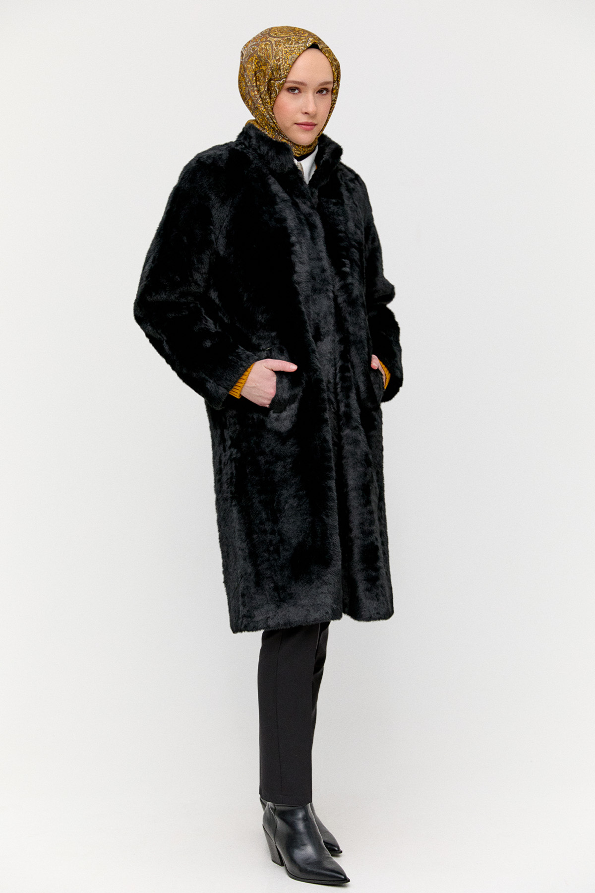 Suni Kürk Çift Cepli Kaban, Tesettür Giyim