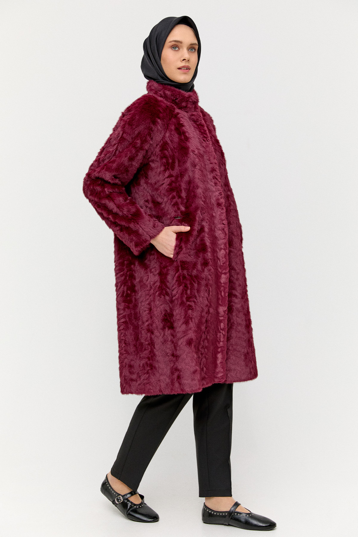 Suni Kürk Çift Cepli Kaban, Tesettür Giyim