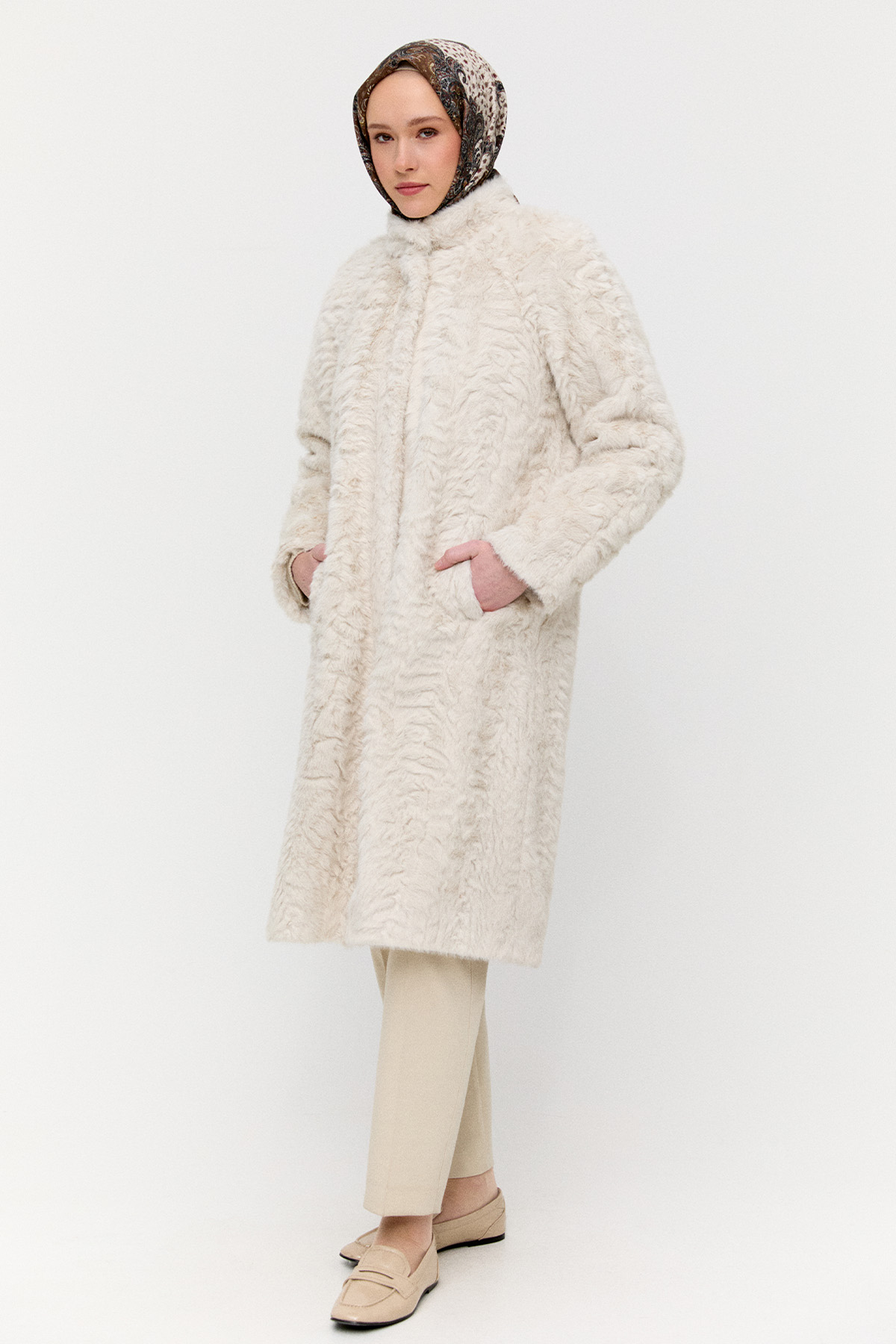 Suni Kürk Çift Cepli Kaban, Tesettür Giyim