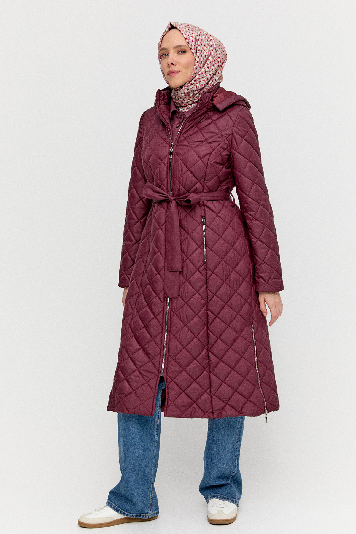 Kapüşonlu Kapitone Kaban, Tesettür Giyim