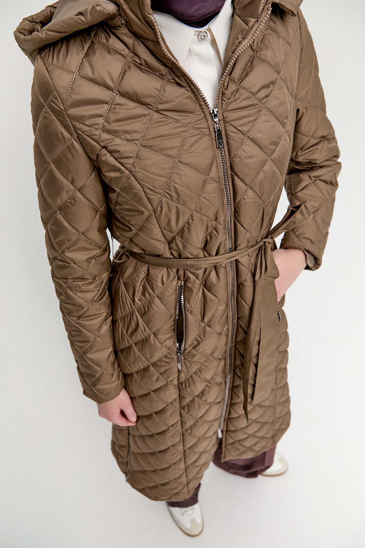 Kapüşonlu Kapitone Kaban, Tesettür Giyim