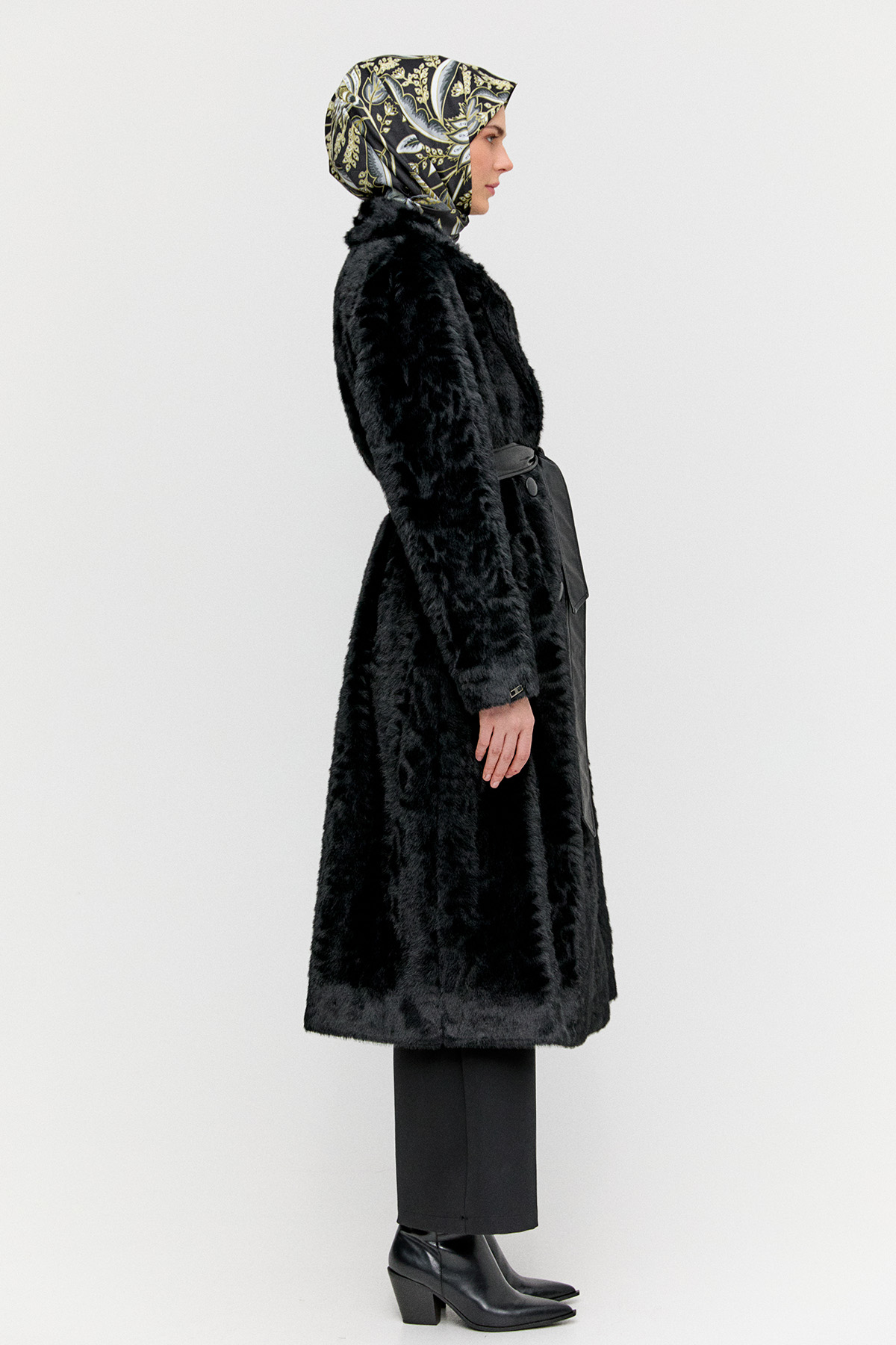 Kruvaze Suni Kürk Kaban, Tesettür Giyim