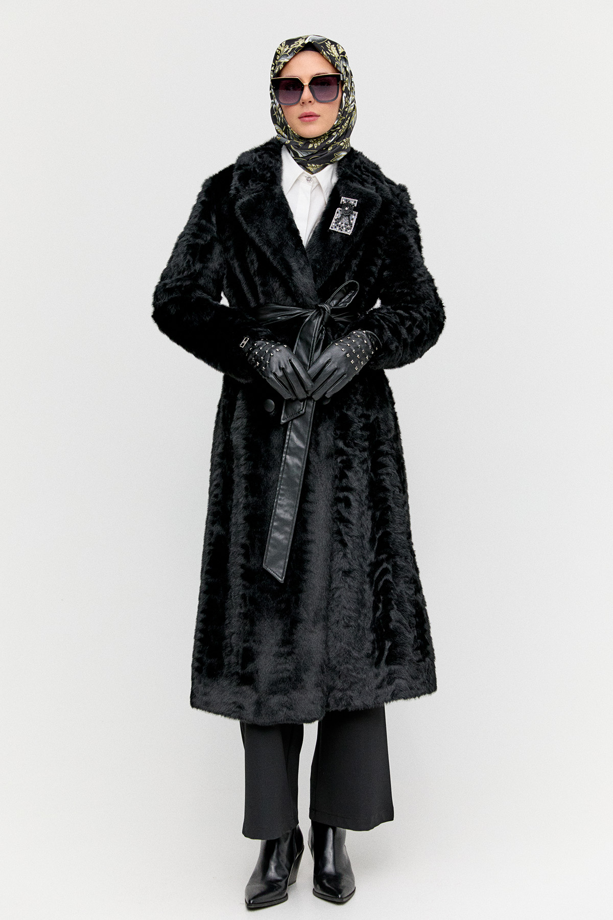 Kruvaze Suni Kürk Kaban, Tesettür Giyim