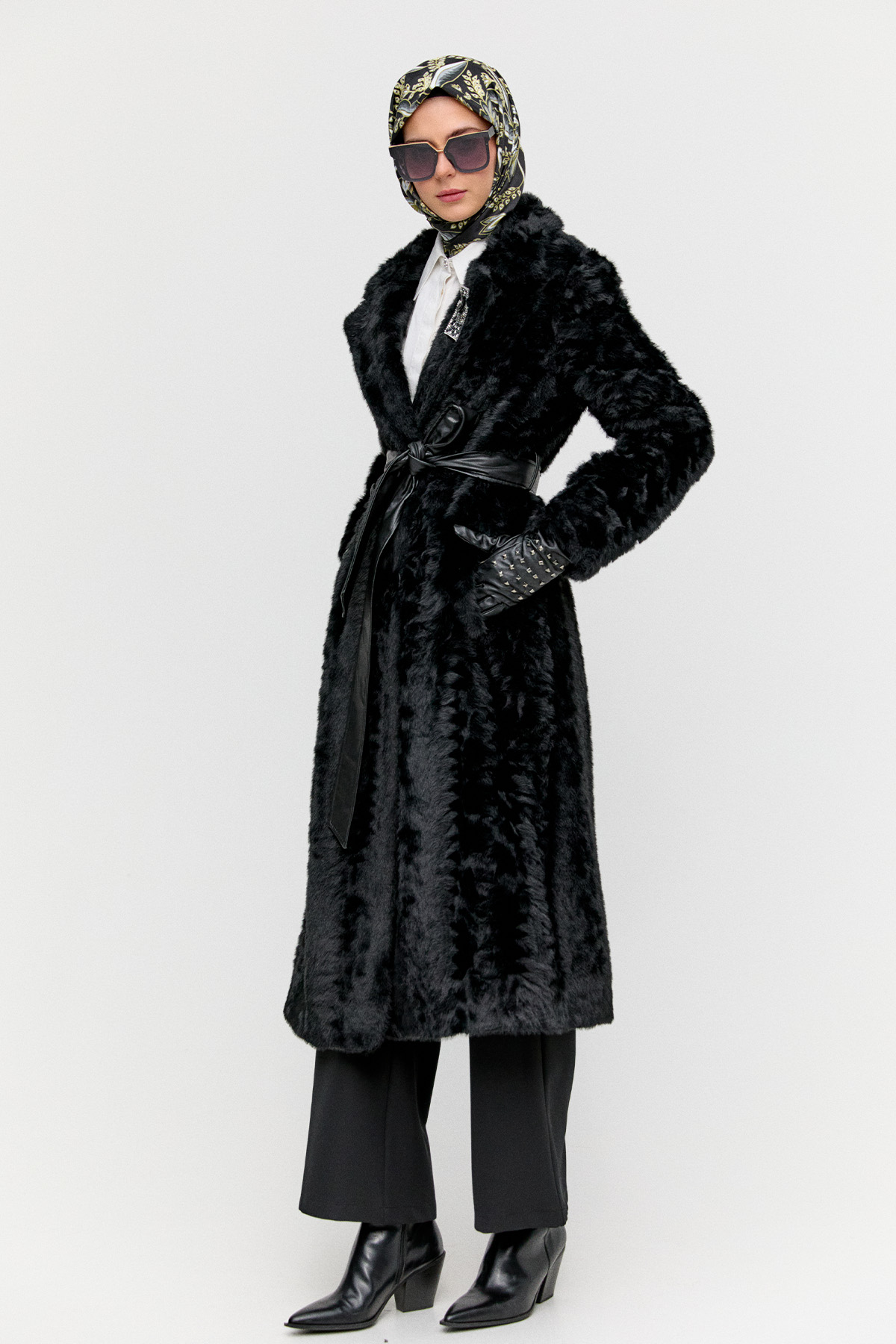 Kruvaze Suni Kürk Kaban, Tesettür Giyim