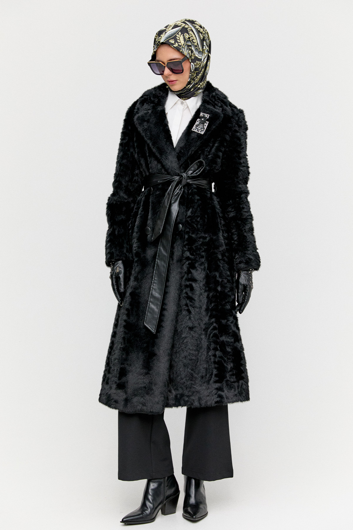 Kruvaze Suni Kürk Kaban, Tesettür Giyim