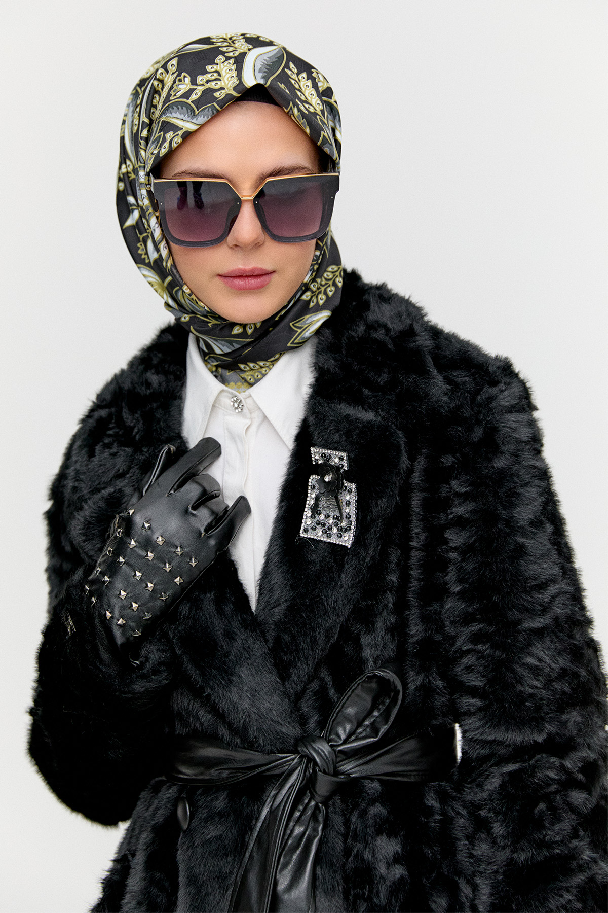 Kruvaze Suni Kürk Kaban, Tesettür Giyim