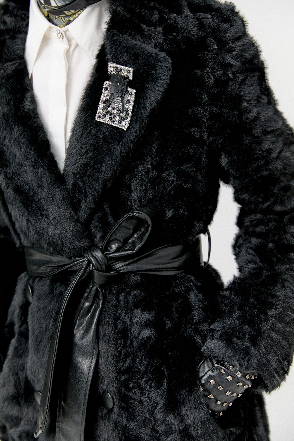 Kruvaze Suni Kürk Kaban, Tesettür Giyim