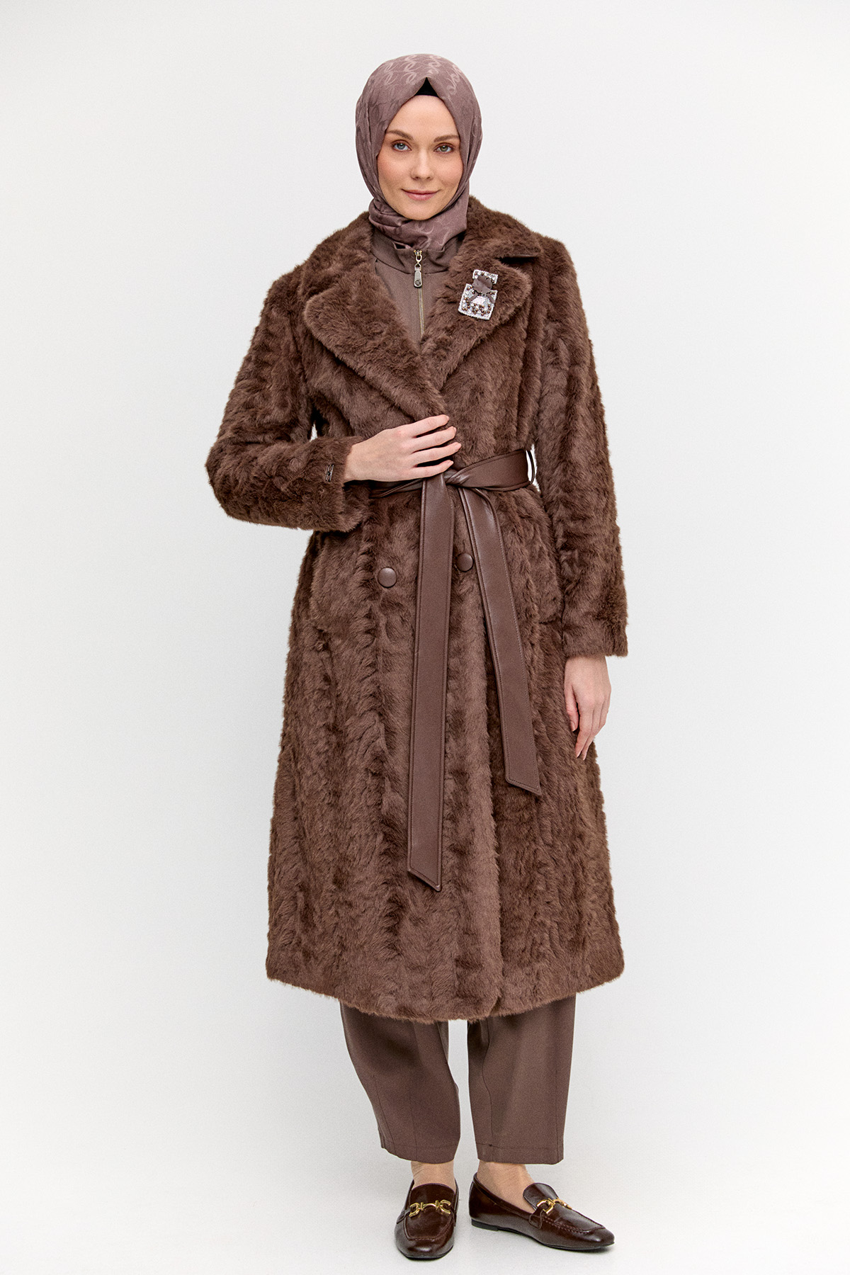 Kruvaze Suni Kürk Kaban, Tesettür Giyim