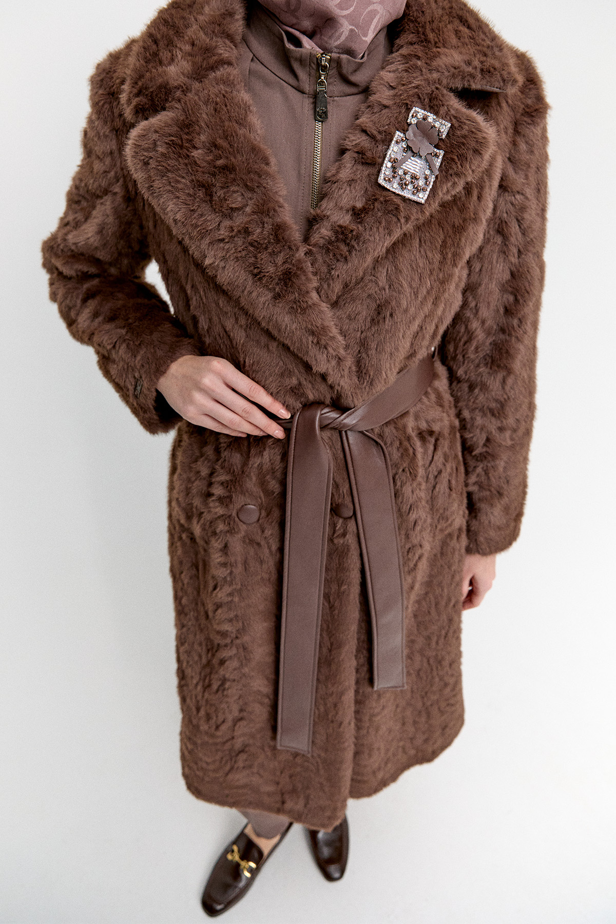 Kruvaze Suni Kürk Kaban, Tesettür Giyim