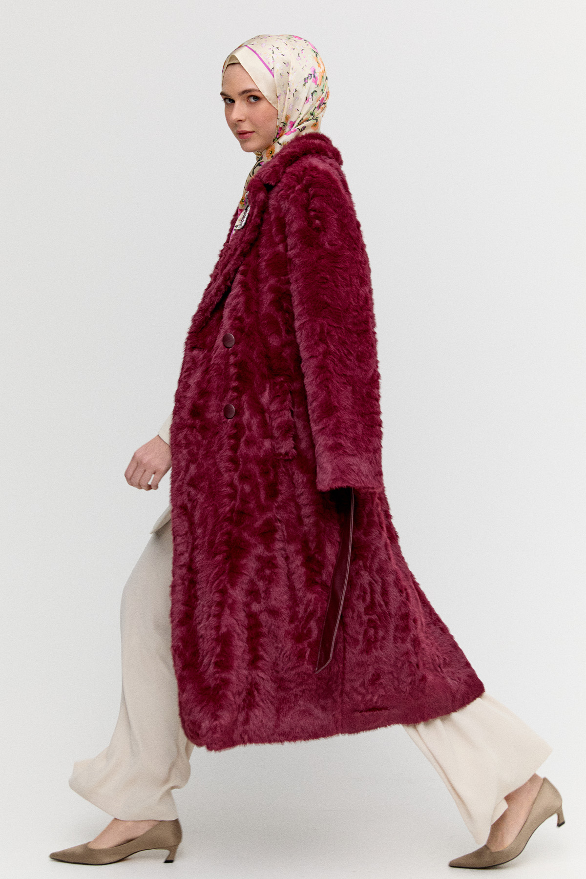 Kruvaze Suni Kürk Kaban, Tesettür Giyim