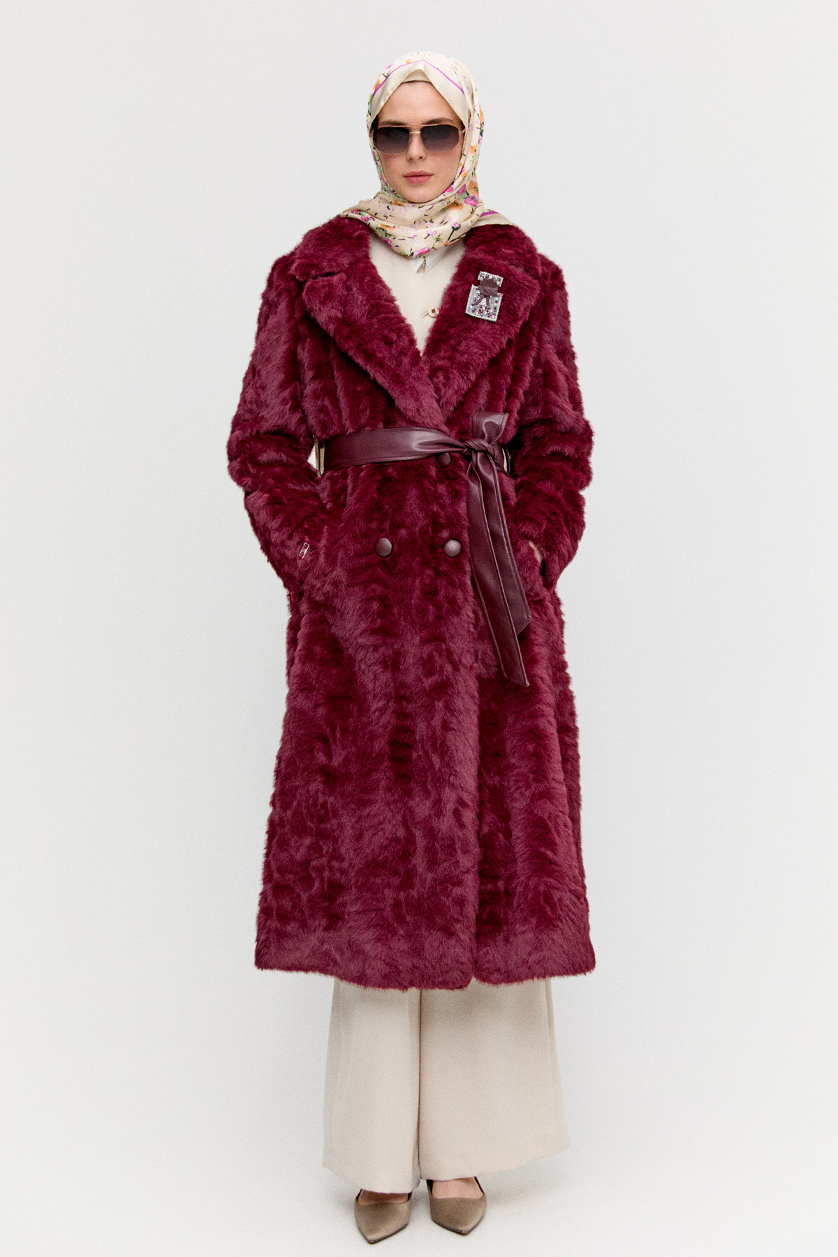 Kruvaze Suni Kürk Kaban, Tesettür Giyim