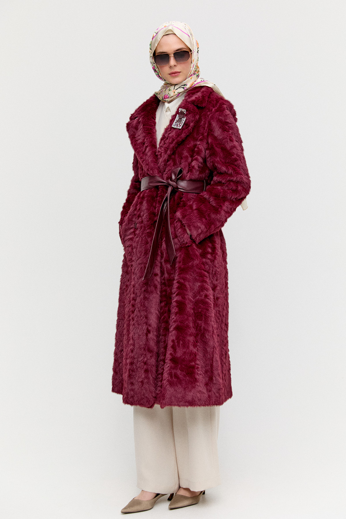 Kruvaze Suni Kürk Kaban, Tesettür Giyim