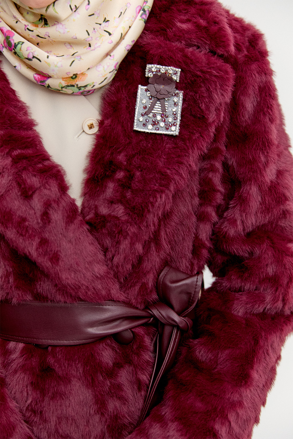 Kruvaze Suni Kürk Kaban, Tesettür Giyim