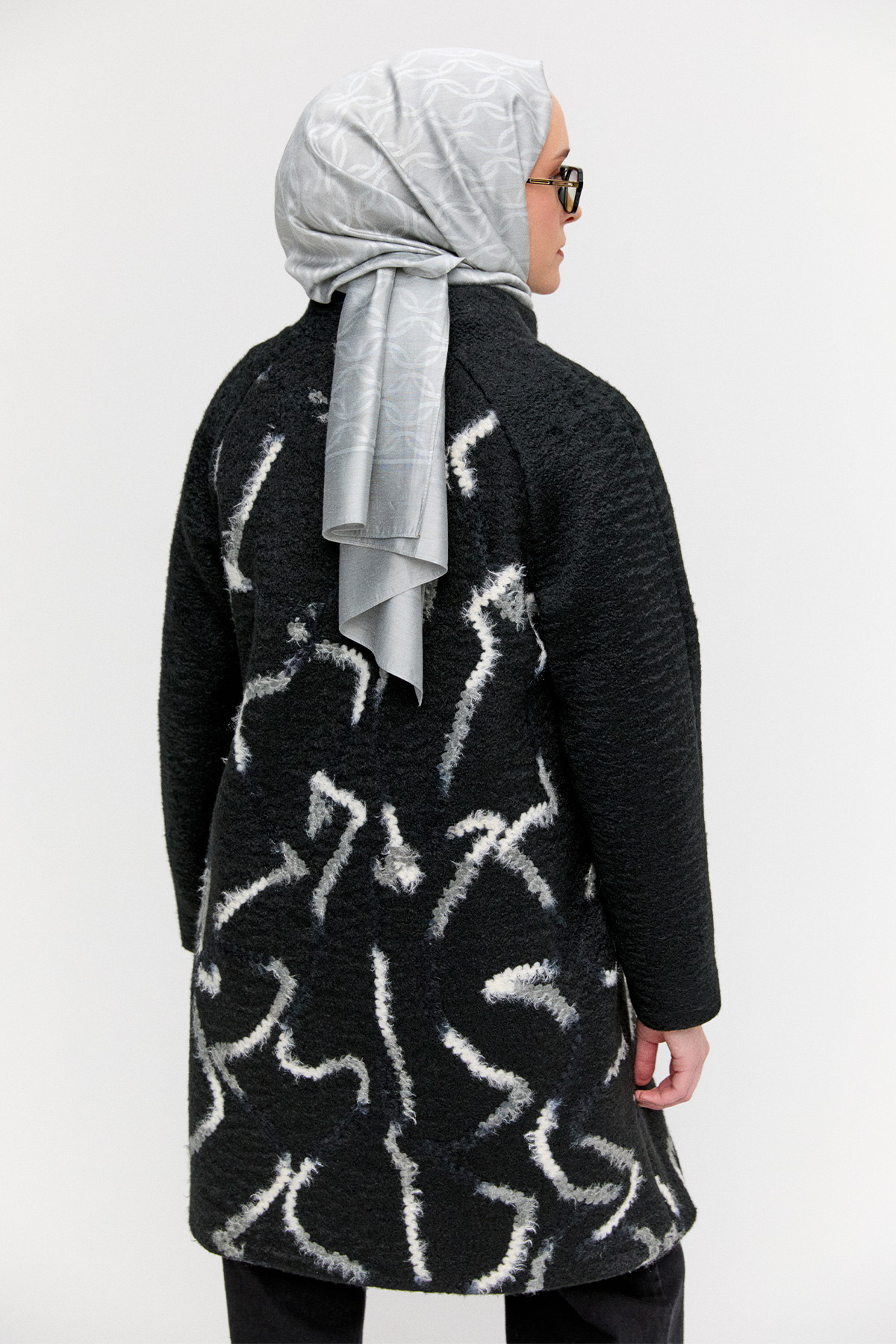 Gizli Pat İlik Düğmeli Dokulu Kaban, Tesettür Giyim