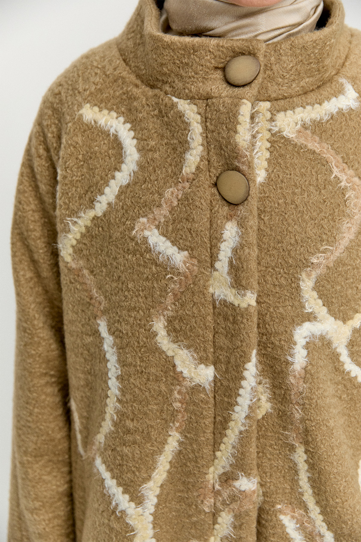 Gizli Pat İlik Düğmeli Dokulu Kaban, Tesettür Giyim