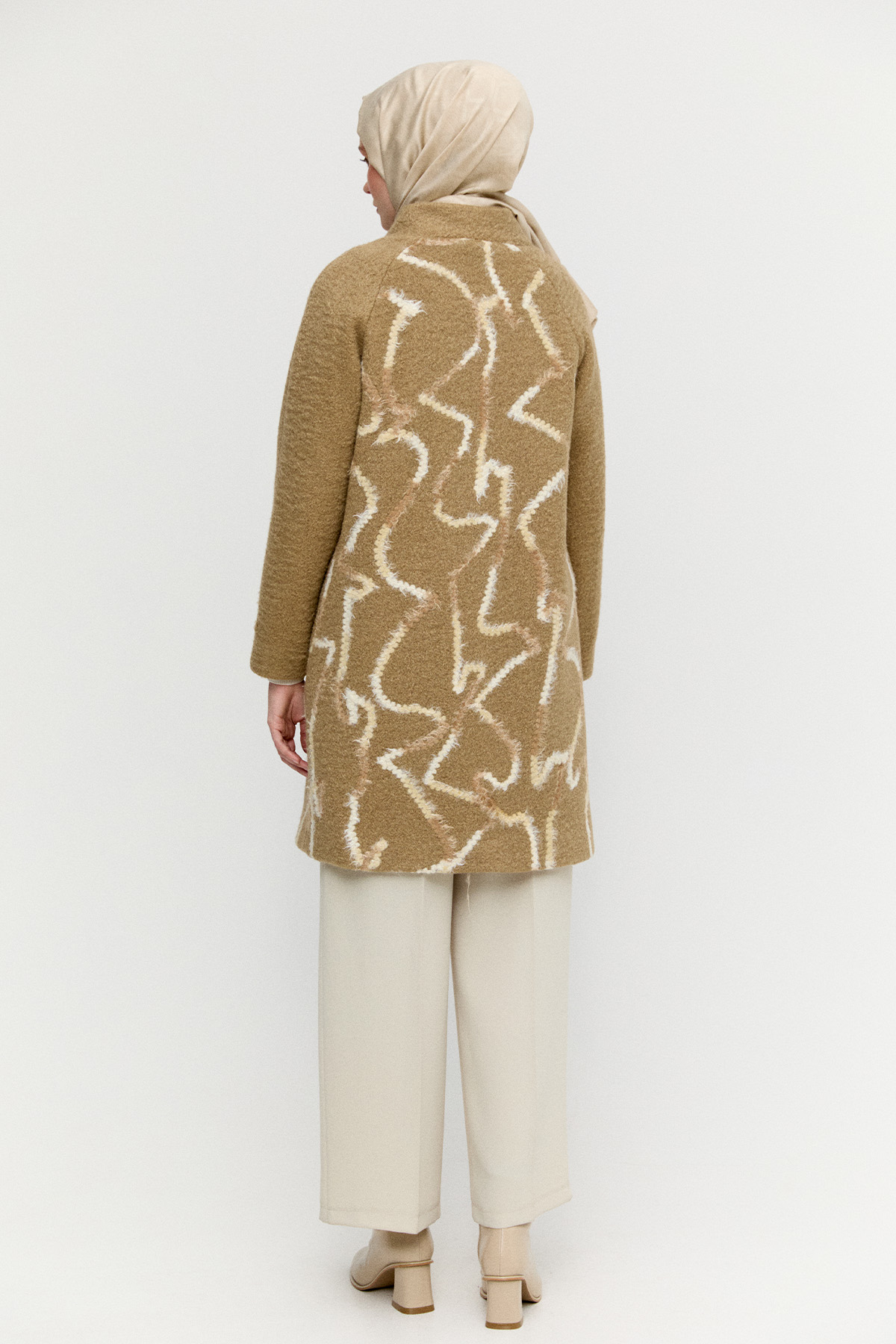 Gizli Pat İlik Düğmeli Dokulu Kaban, Tesettür Giyim