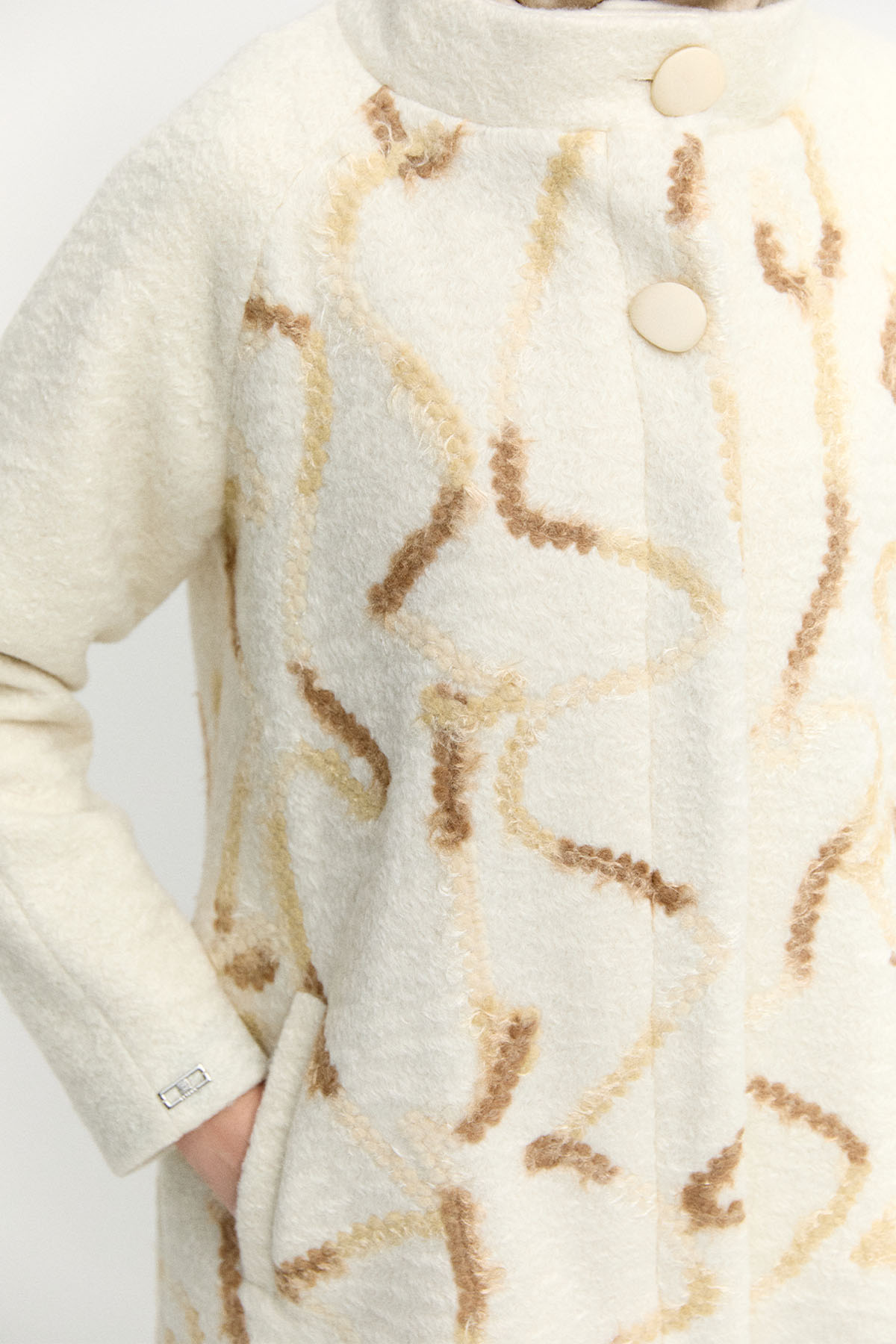 Gizli Pat İlik Düğmeli Dokulu Kaban, Tesettür Giyim