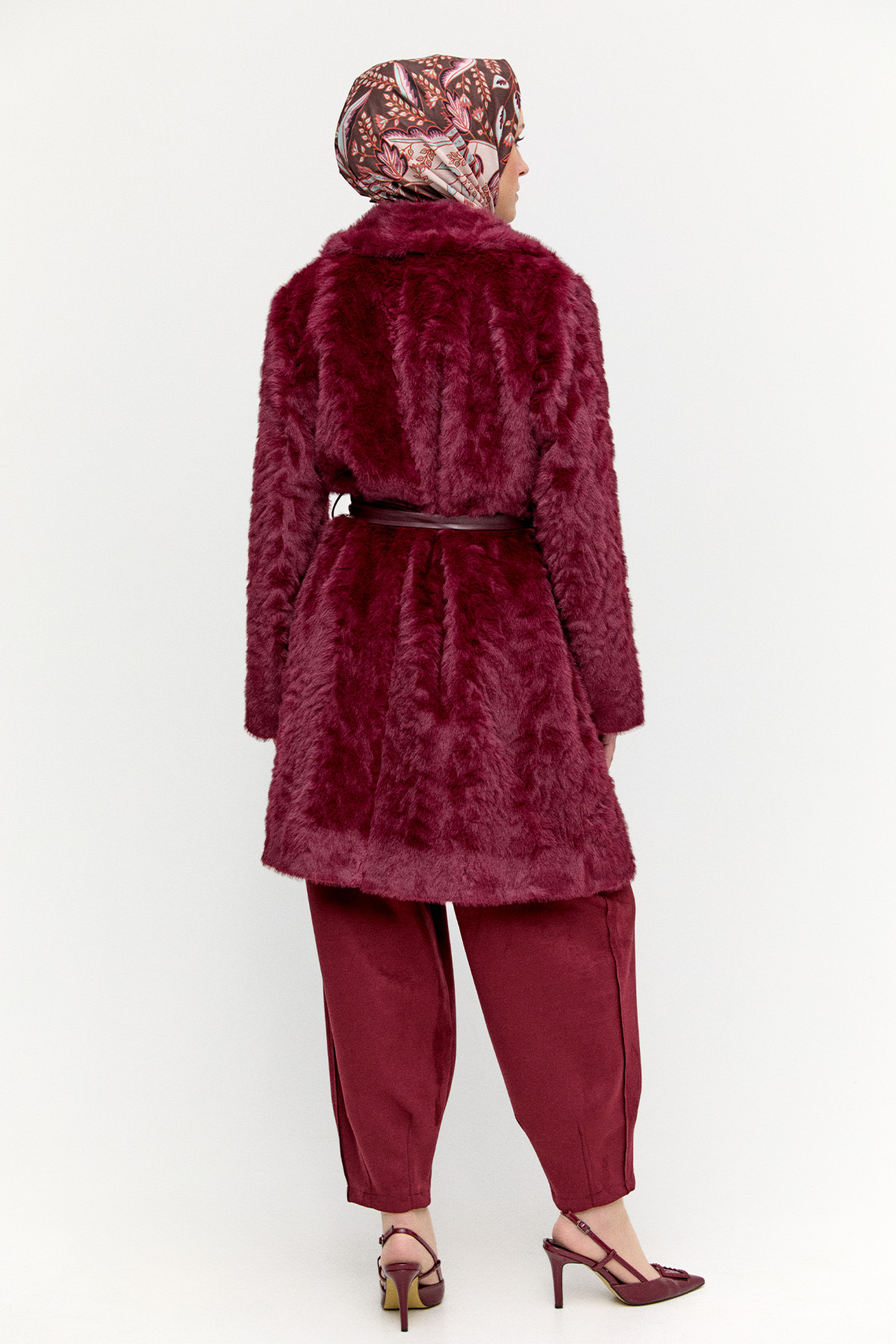 Kruvaze Kuşaklı Kürk Kaban, Tesettür Giyim