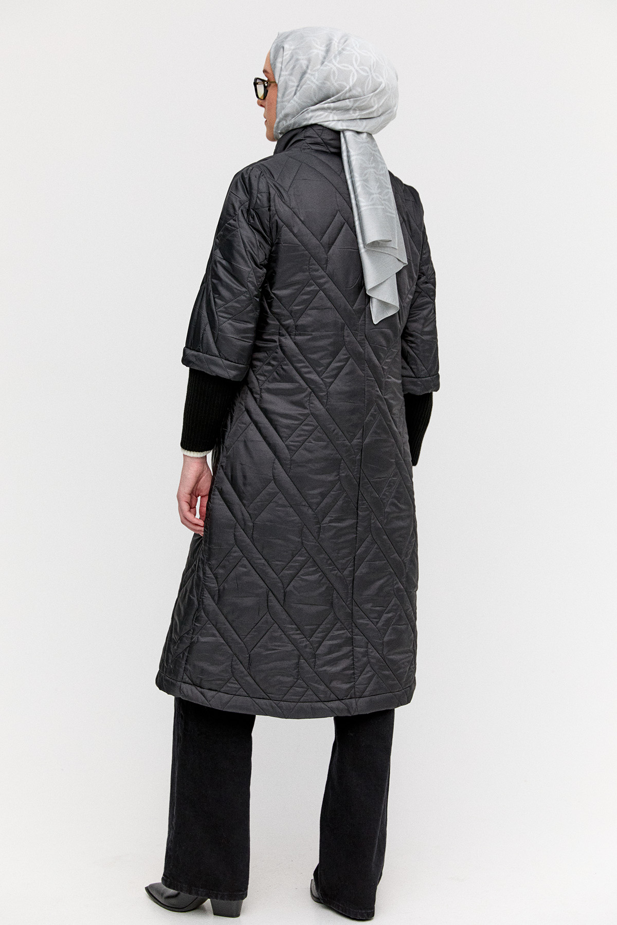 Mendil Yakalı Kapitone Kaban, Tesettür Giyim