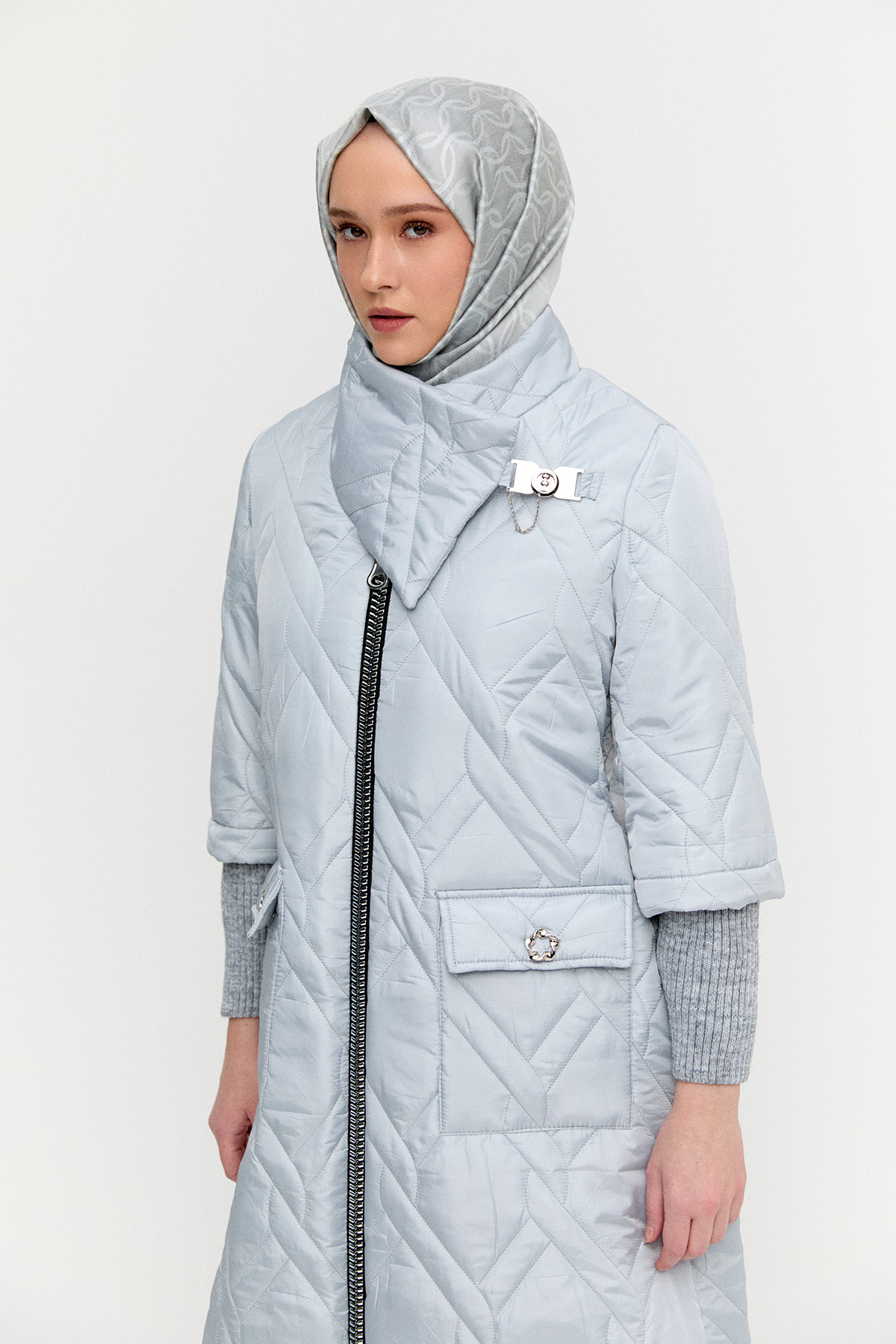 Mendil Yakalı Kapitone Kaban, Tesettür Giyim