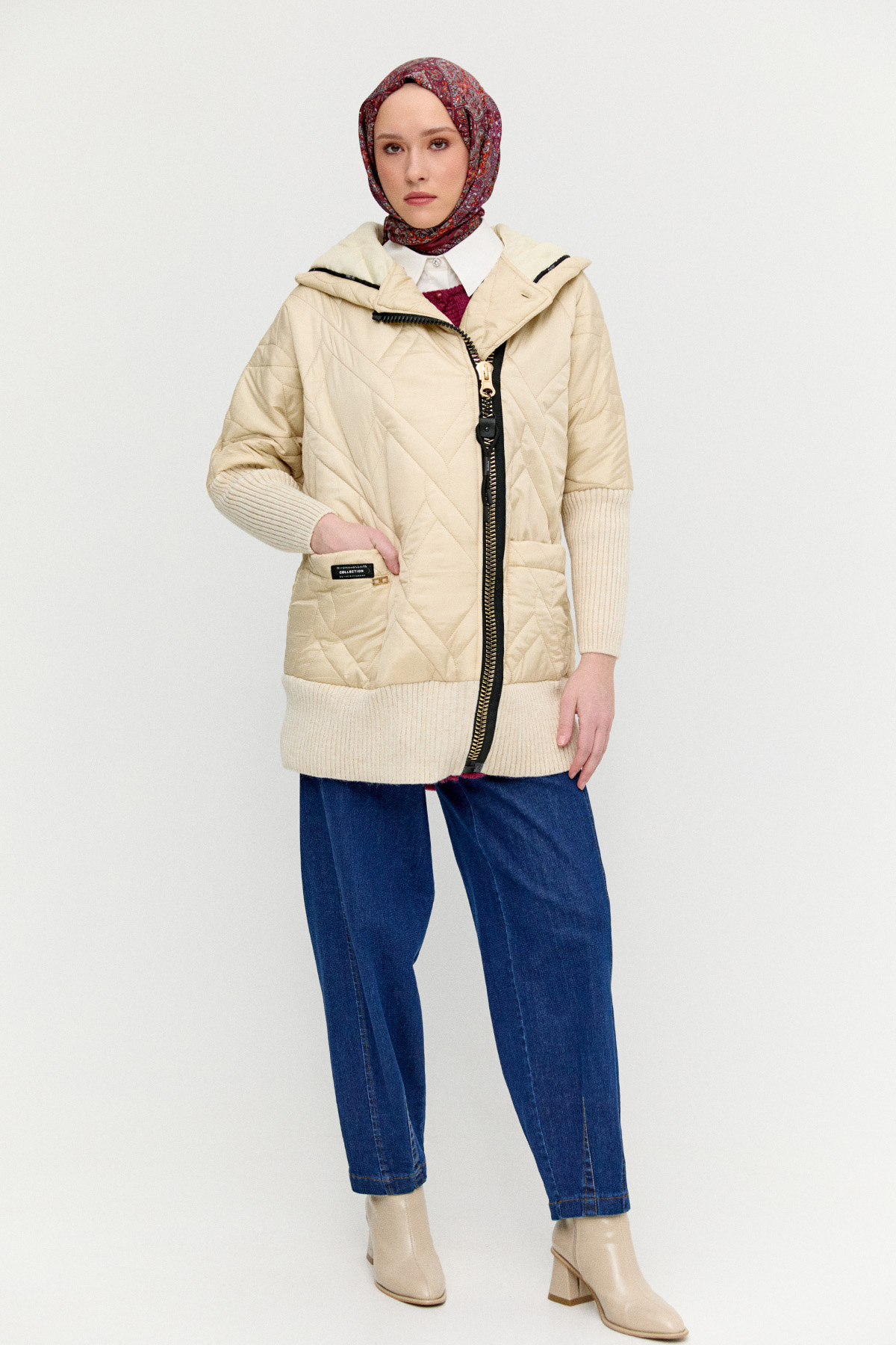 Kapüşonlu Sportif Kapitone Kaban, Tesettür Giyim