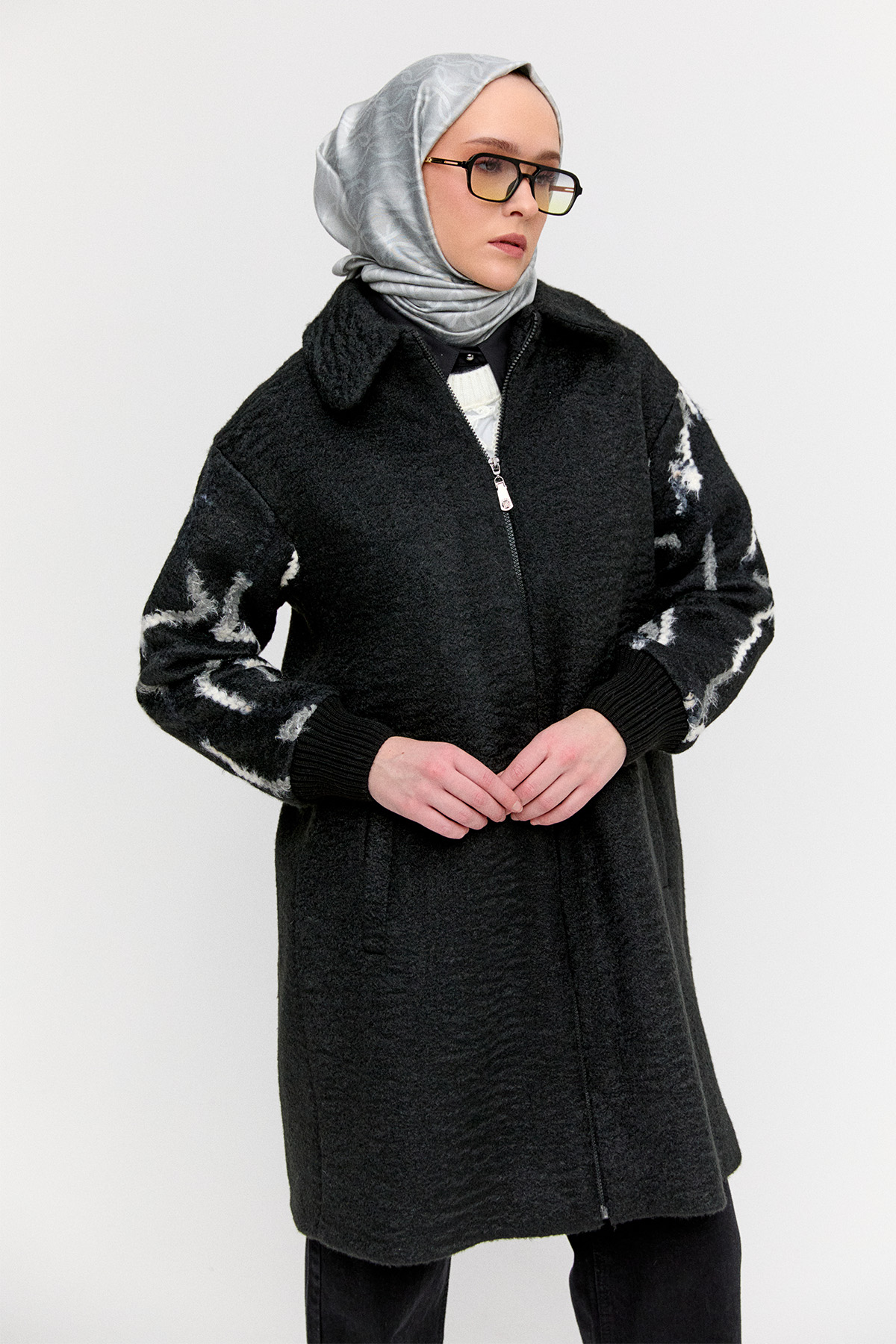 Ribanalı Fermuarlı Kaban, Tesettür Giyim