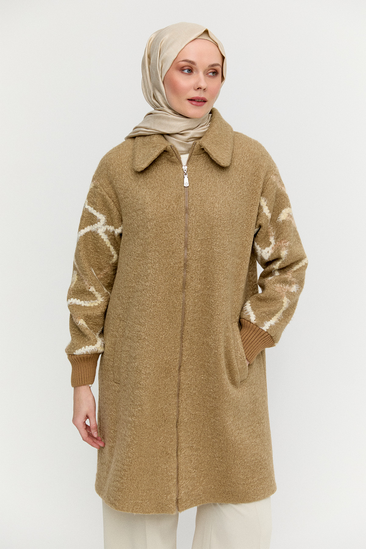 Ribanalı Fermuarlı Kaban, Tesettür Giyim